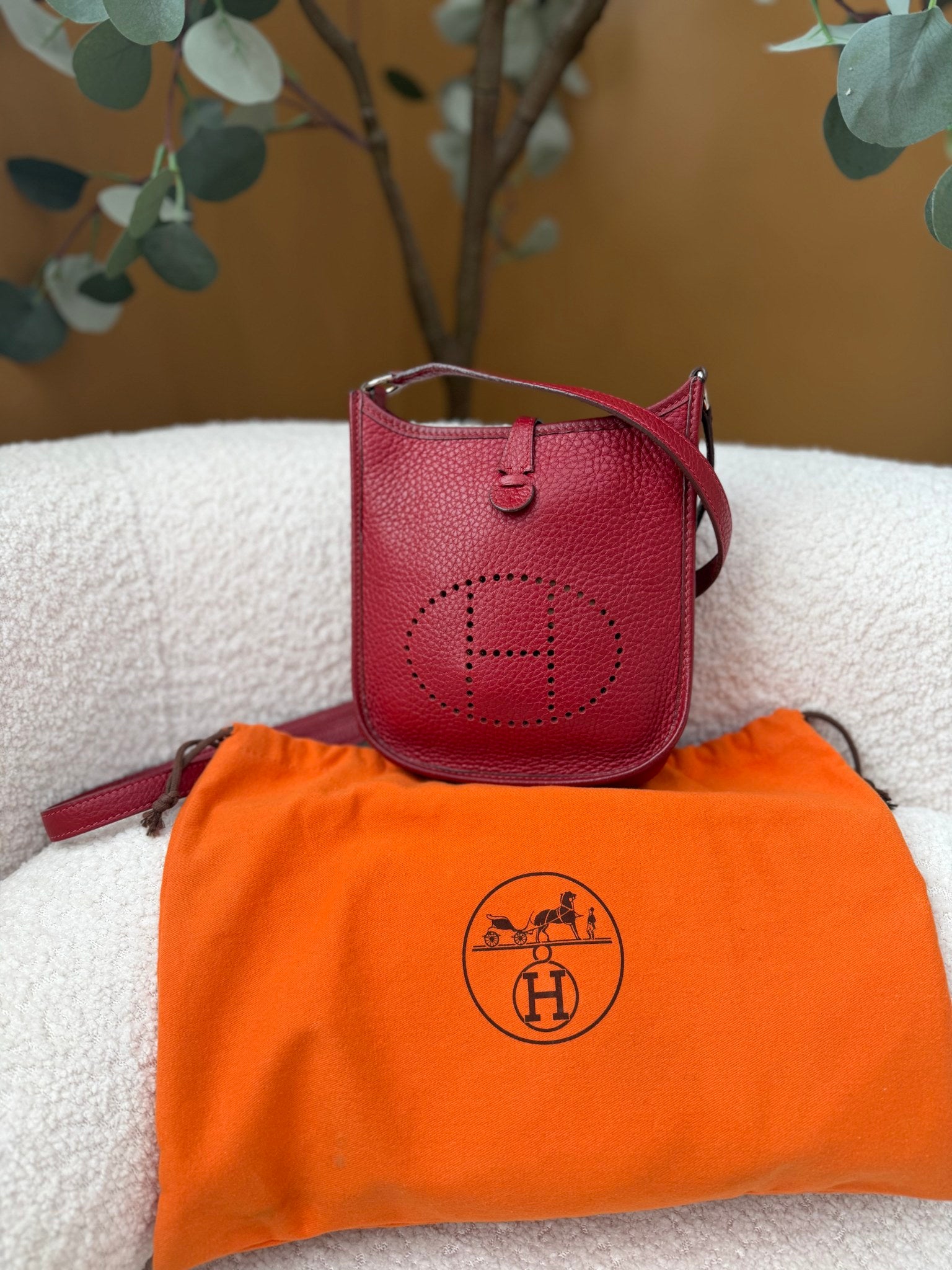Hermes Red Leather Rouge H Evelyn Mini Bag