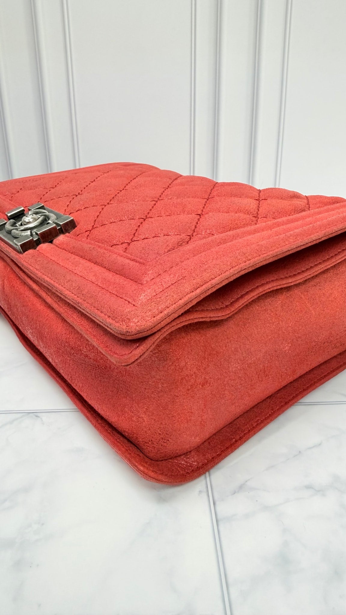 Chanel Red Quilted Suede Leather Medium Boy Flap Bag