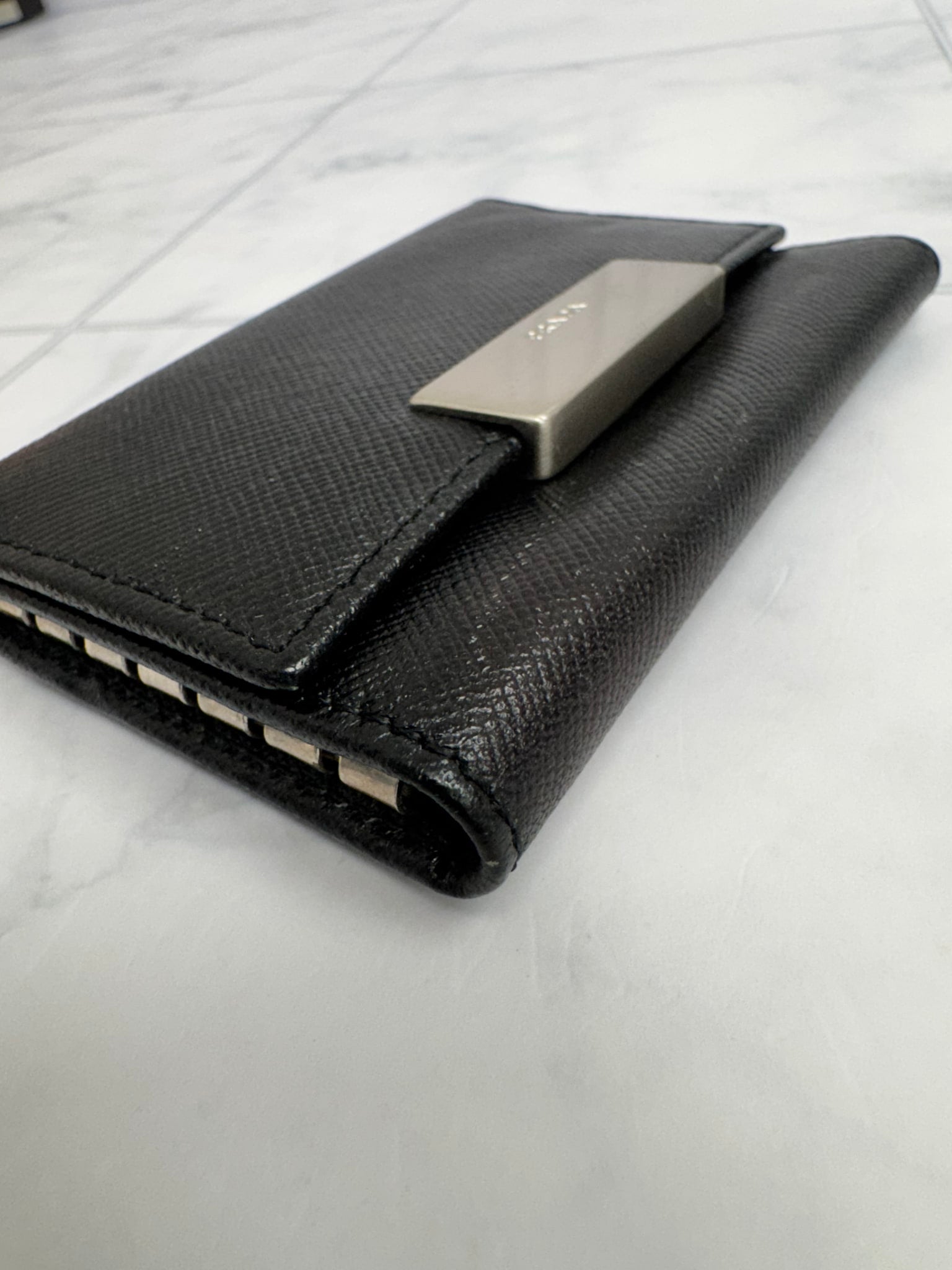 Prada Black Saffiano Leather 6 Key Ring Holder