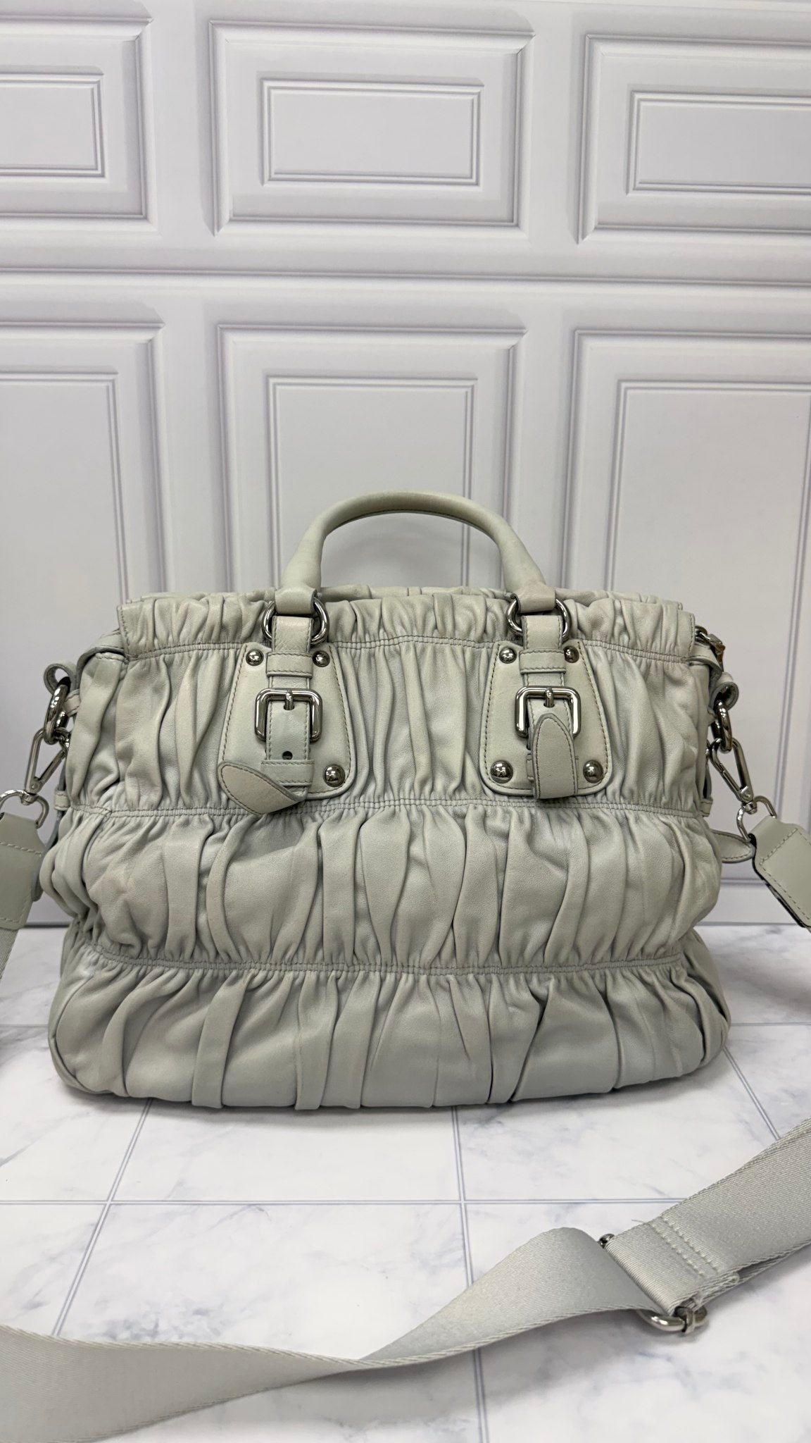 Prada Grey Nappa Leather Gaufre Bag