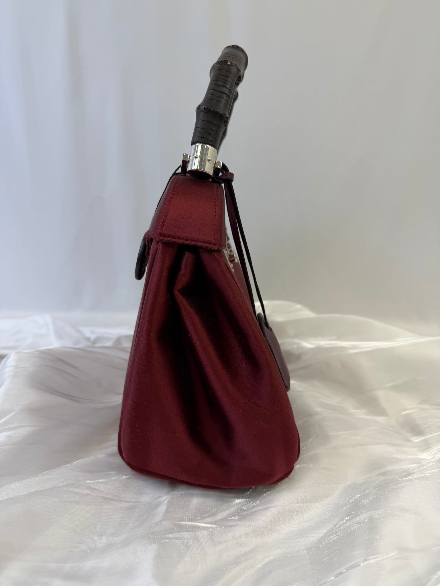Gucci Burgundy Satin Lady Lock Bamboo Bag
