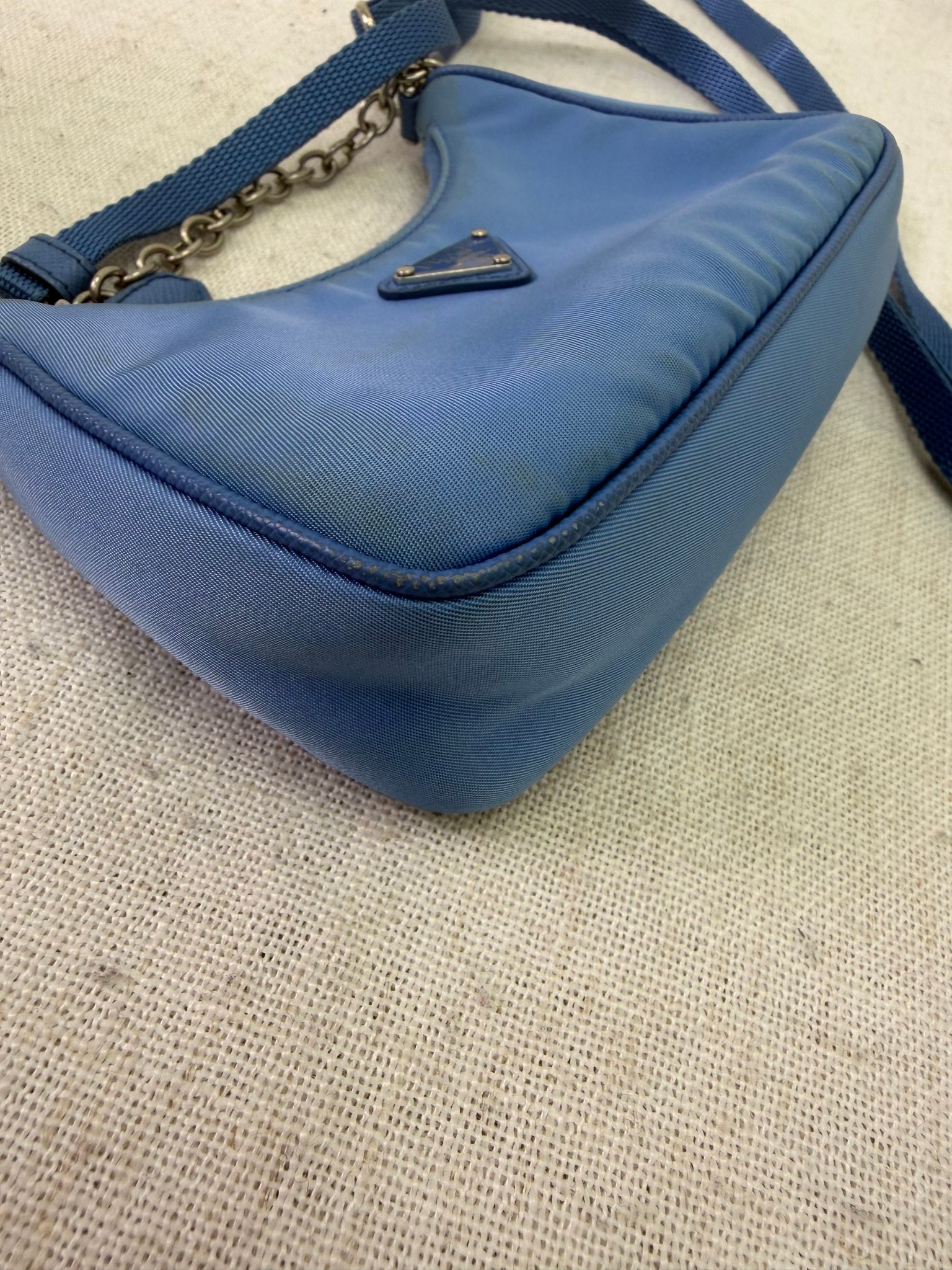 Prada Sky Blue Nylon Mini Reedition Crossbody Chain Bag