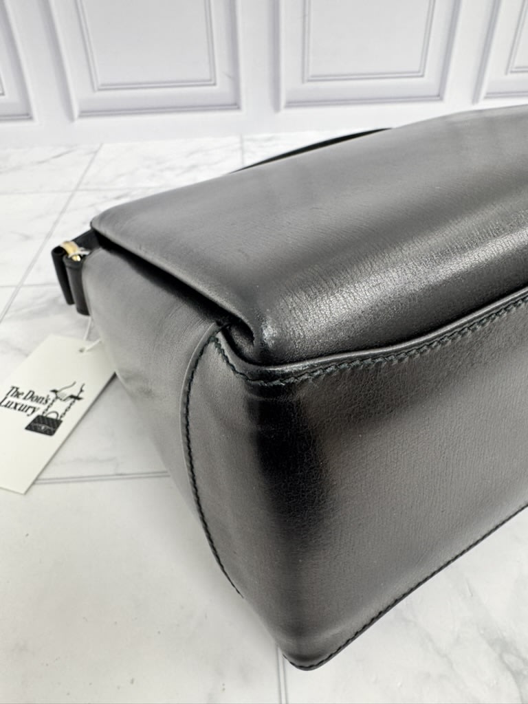 Gucci Black Leather Turn Lock Top Handle Bag