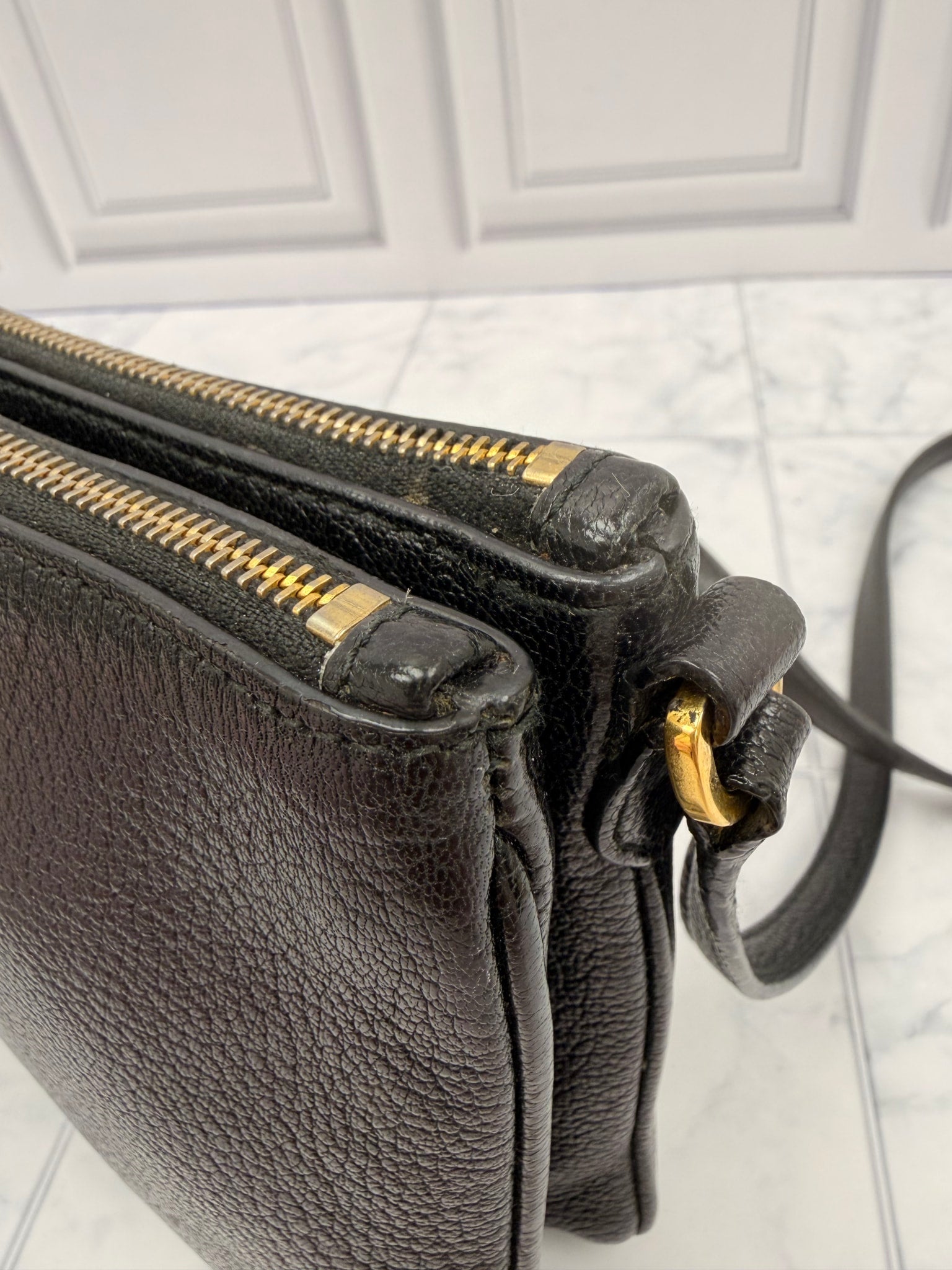 Miu Miu Black Textured Calfskin Double Zip Crossbody