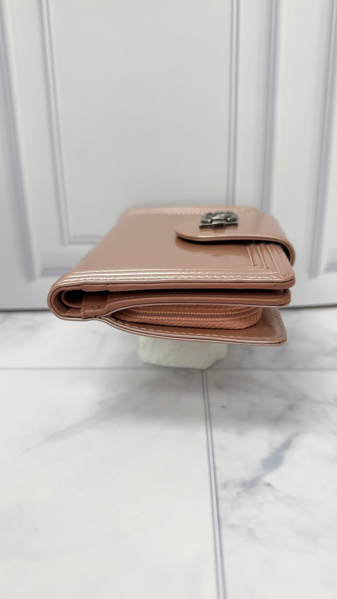 Chanel Pink Patent Leather Boy Compact Wallet
