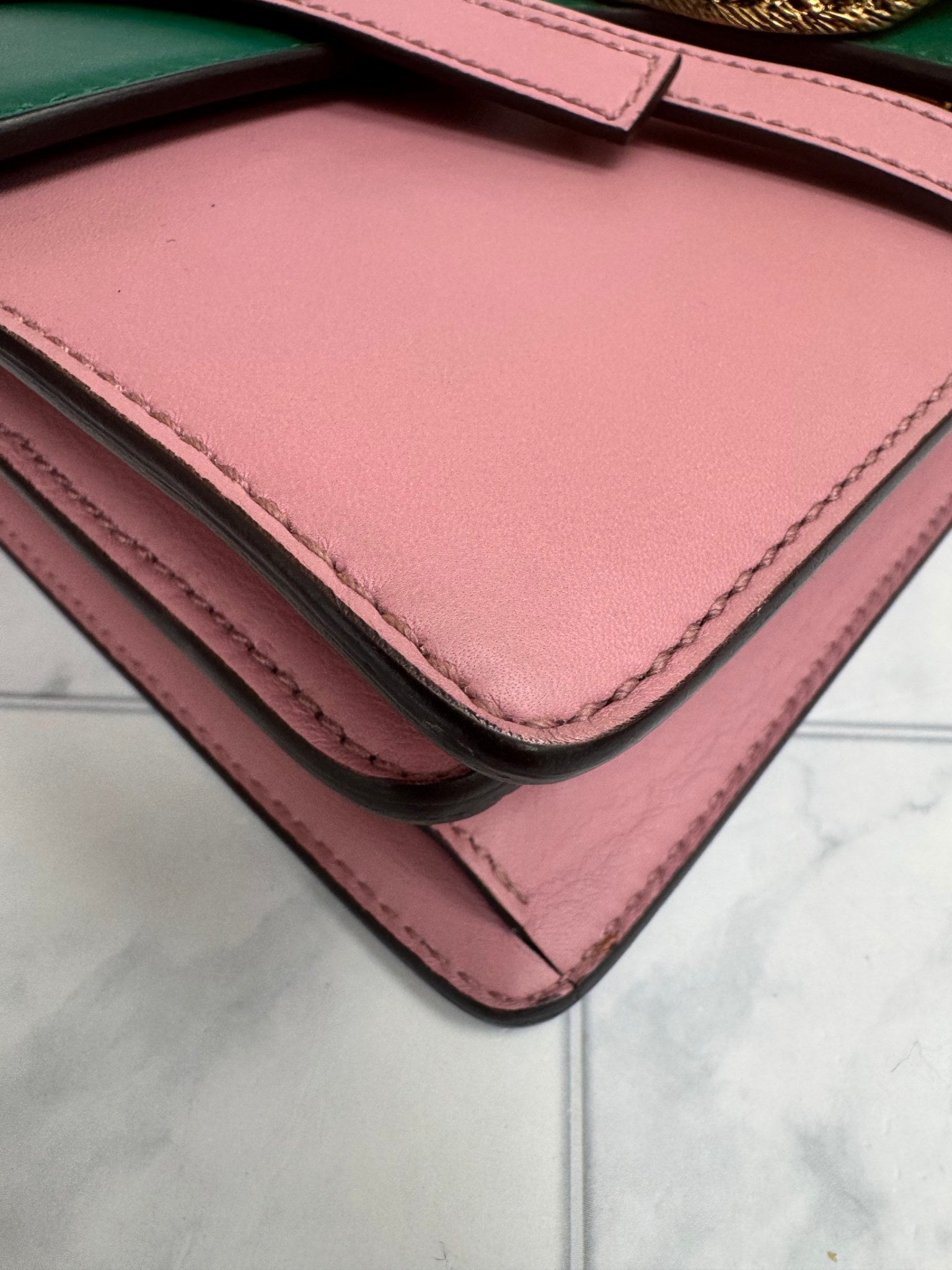 Gucci Green And Pink Leather Animalier Flap Shoulder Bag