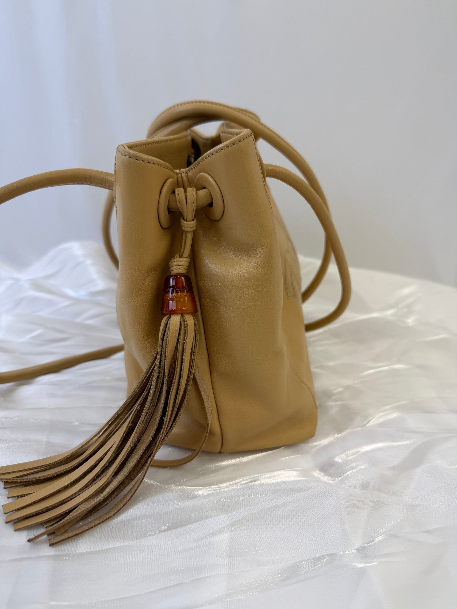 Chanel Tan Lambskin CC Tassel Shoulder Bag