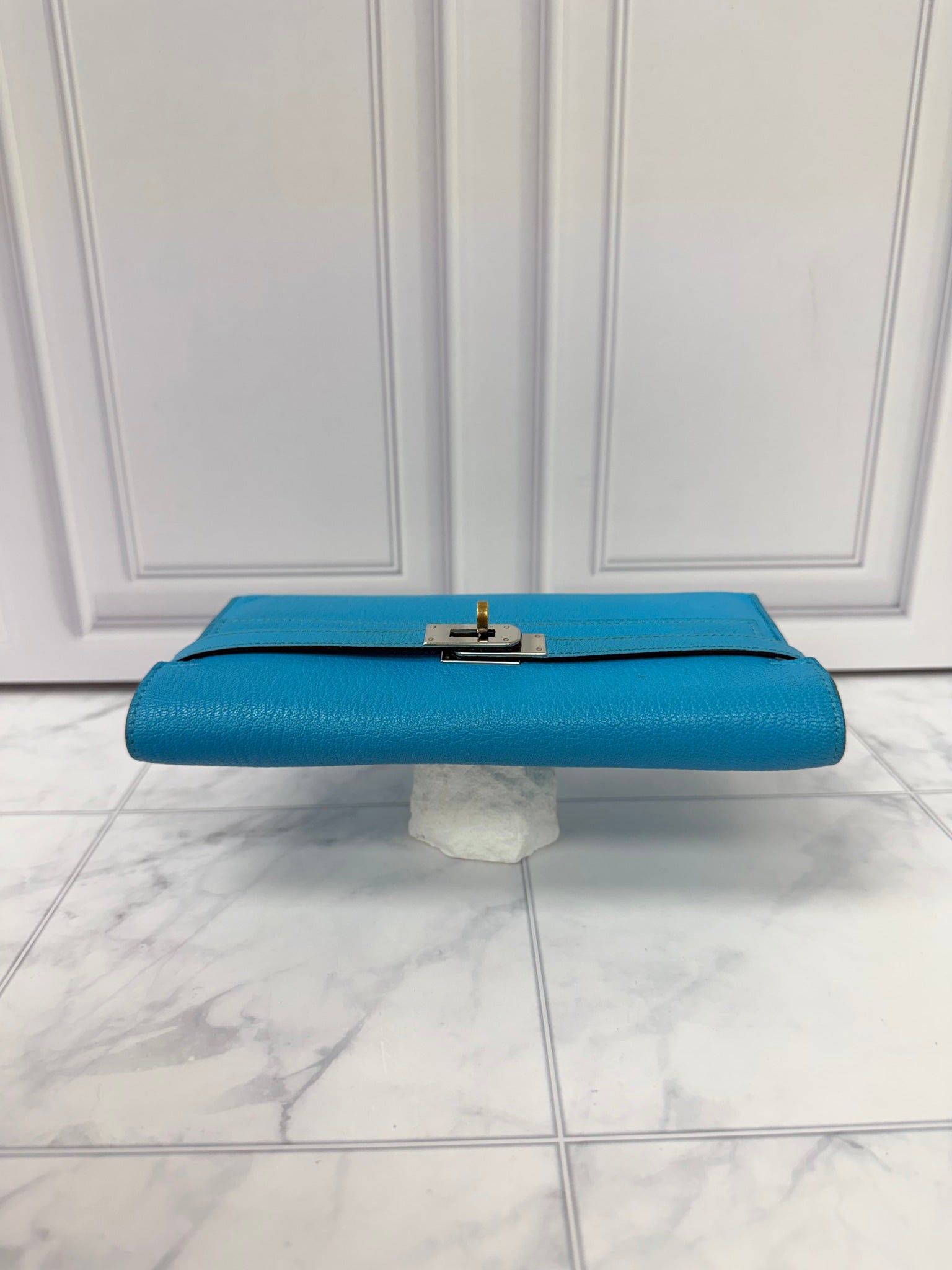 Hermes Bright Blue Epsom Leather Kelly Wallet