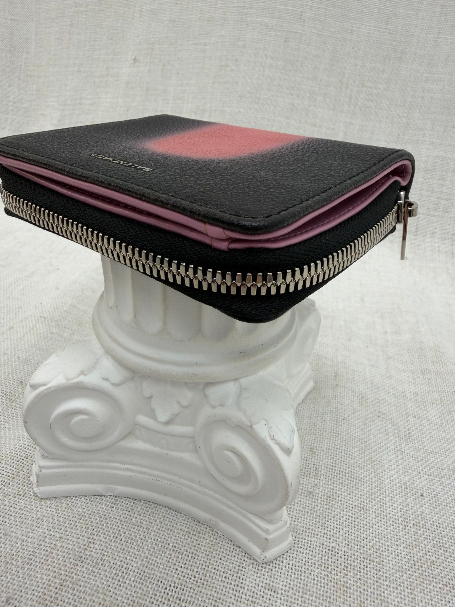 Balenciaga Black & Pink Spray Effect Compact Zippy Wallet