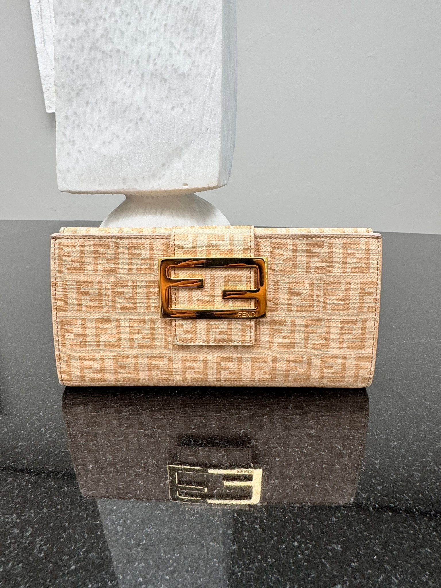 Fendi Peach Zucchino Coated Canvas Long Wallet