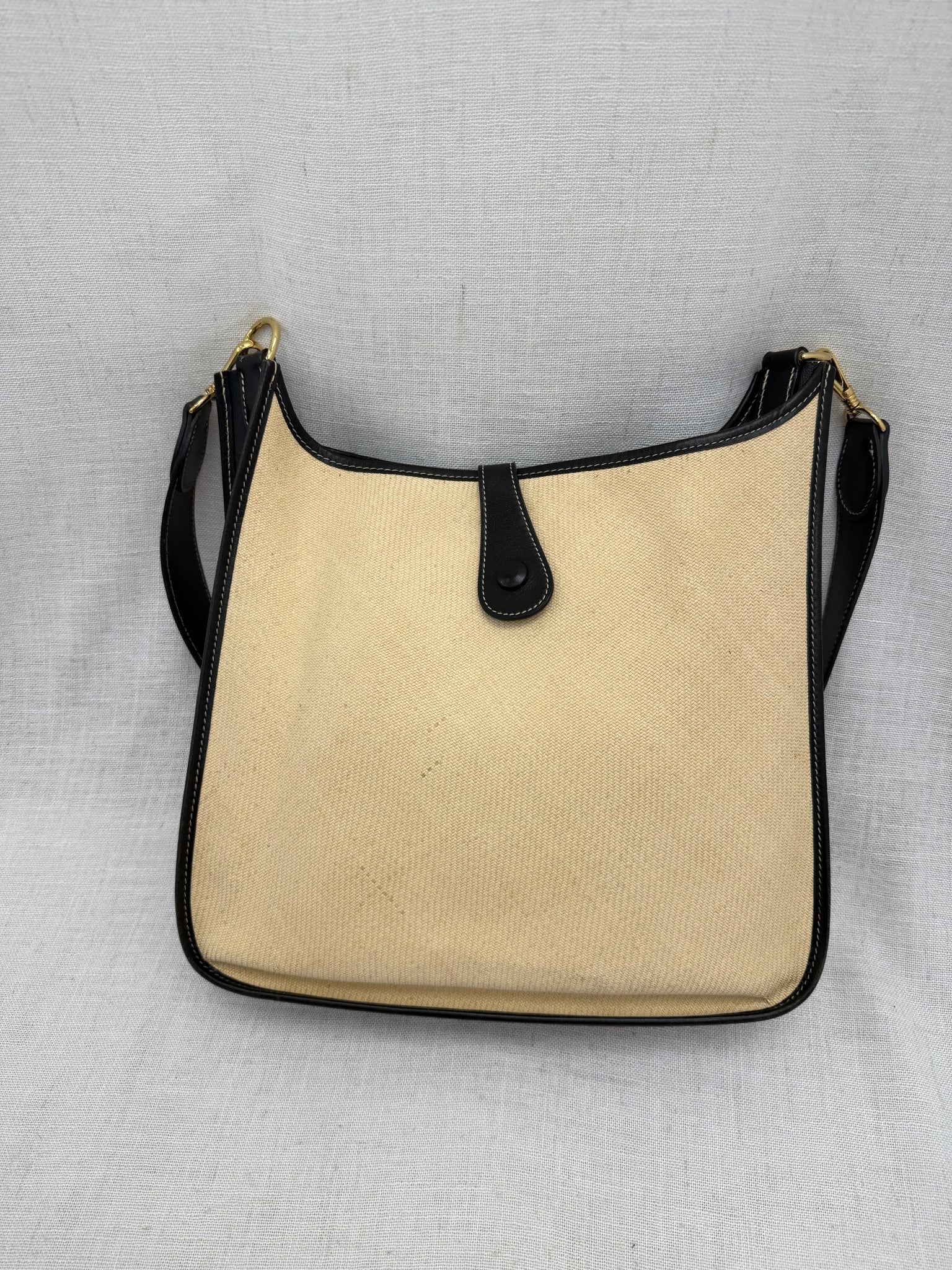 Hermes Raffia & Black Leather Evelyne GM 33 Crossbody