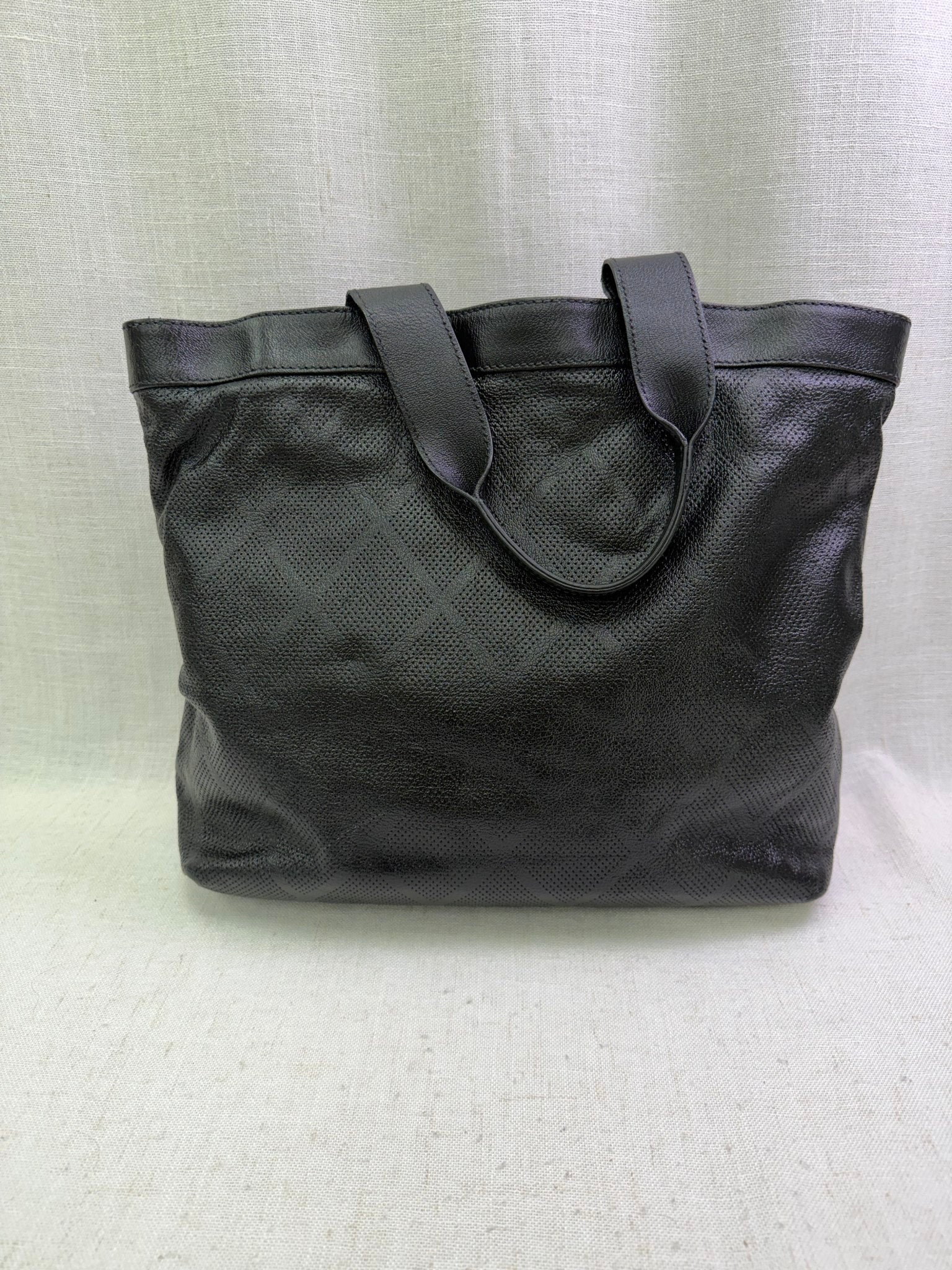 Chanel Black Quilted Perforated Leather CC Tote Bag