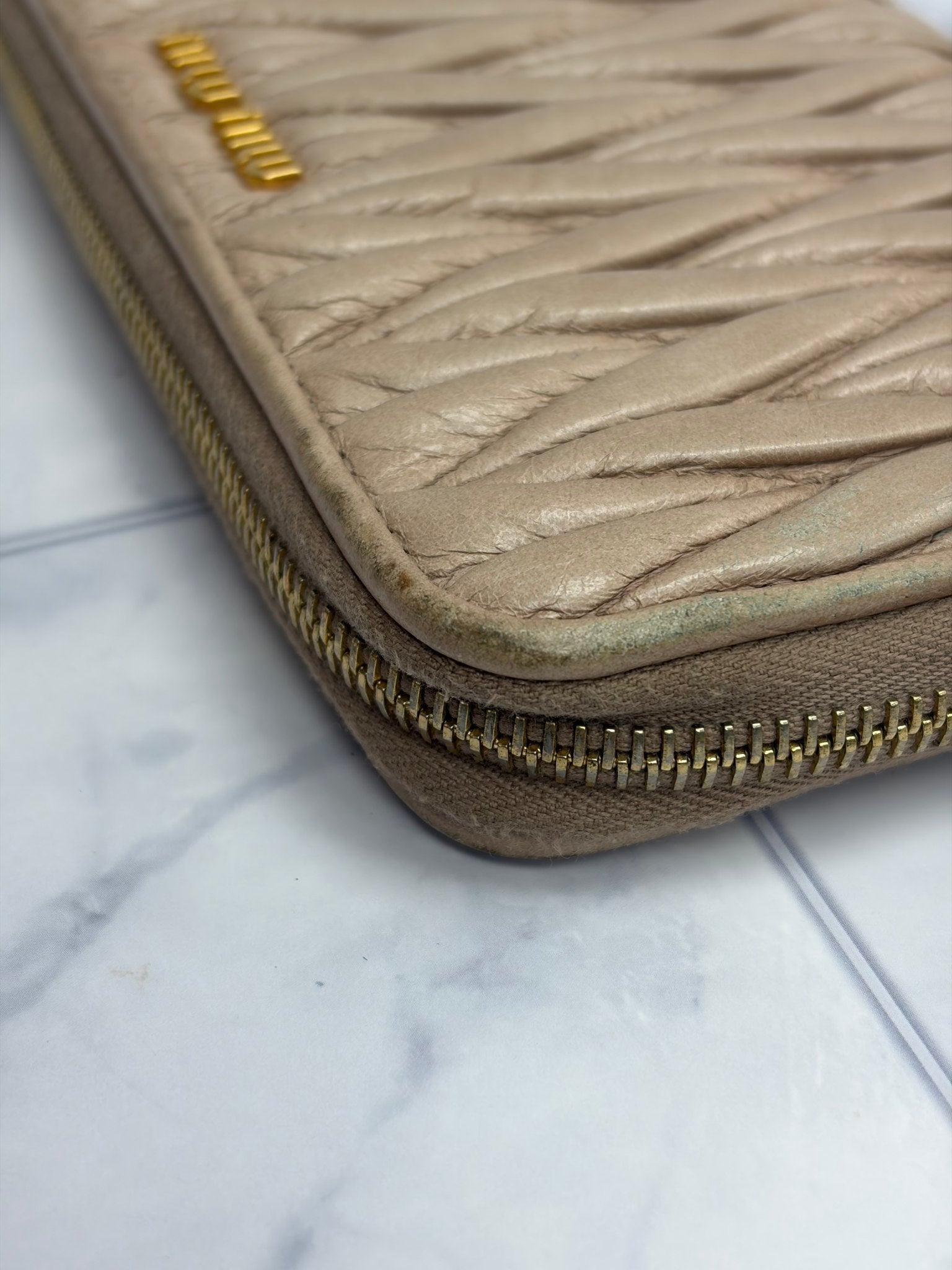 Miu Miu Beige Matelasse Zippy Wallet