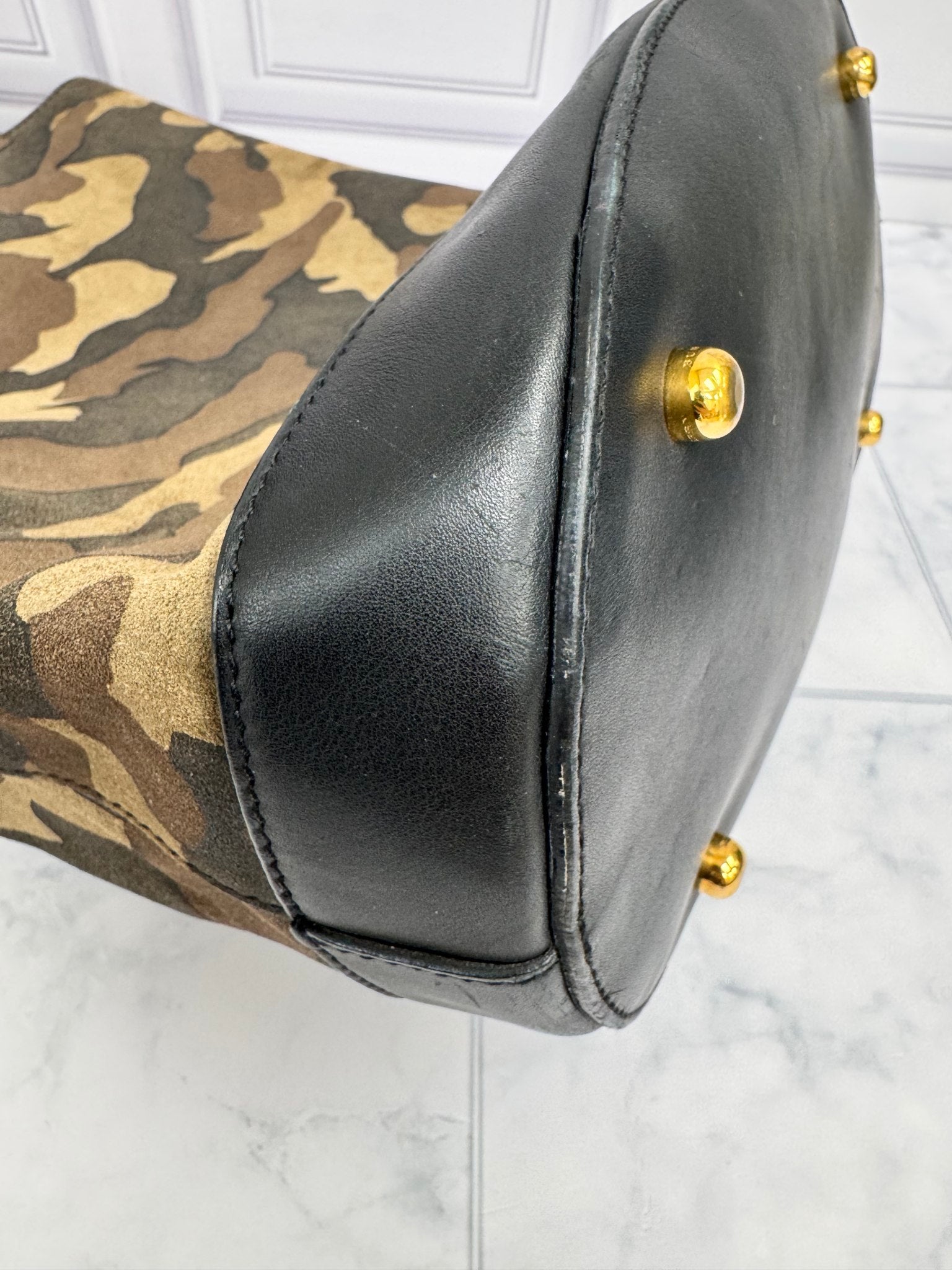Burberry Brown Camoflauge Suede And Leather Bucket Bag