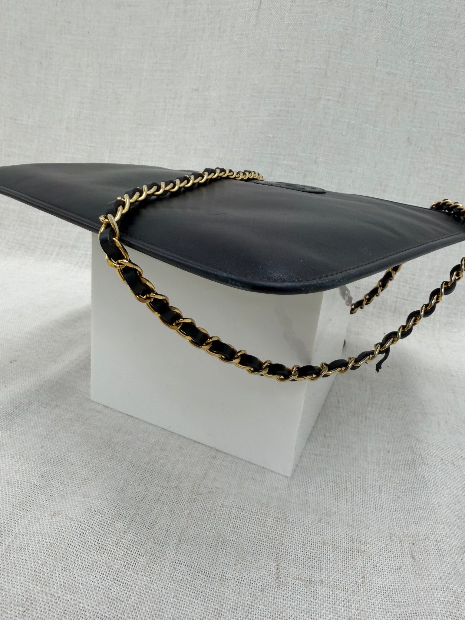 Chanel Vintage Black Leather CC Chain Tote