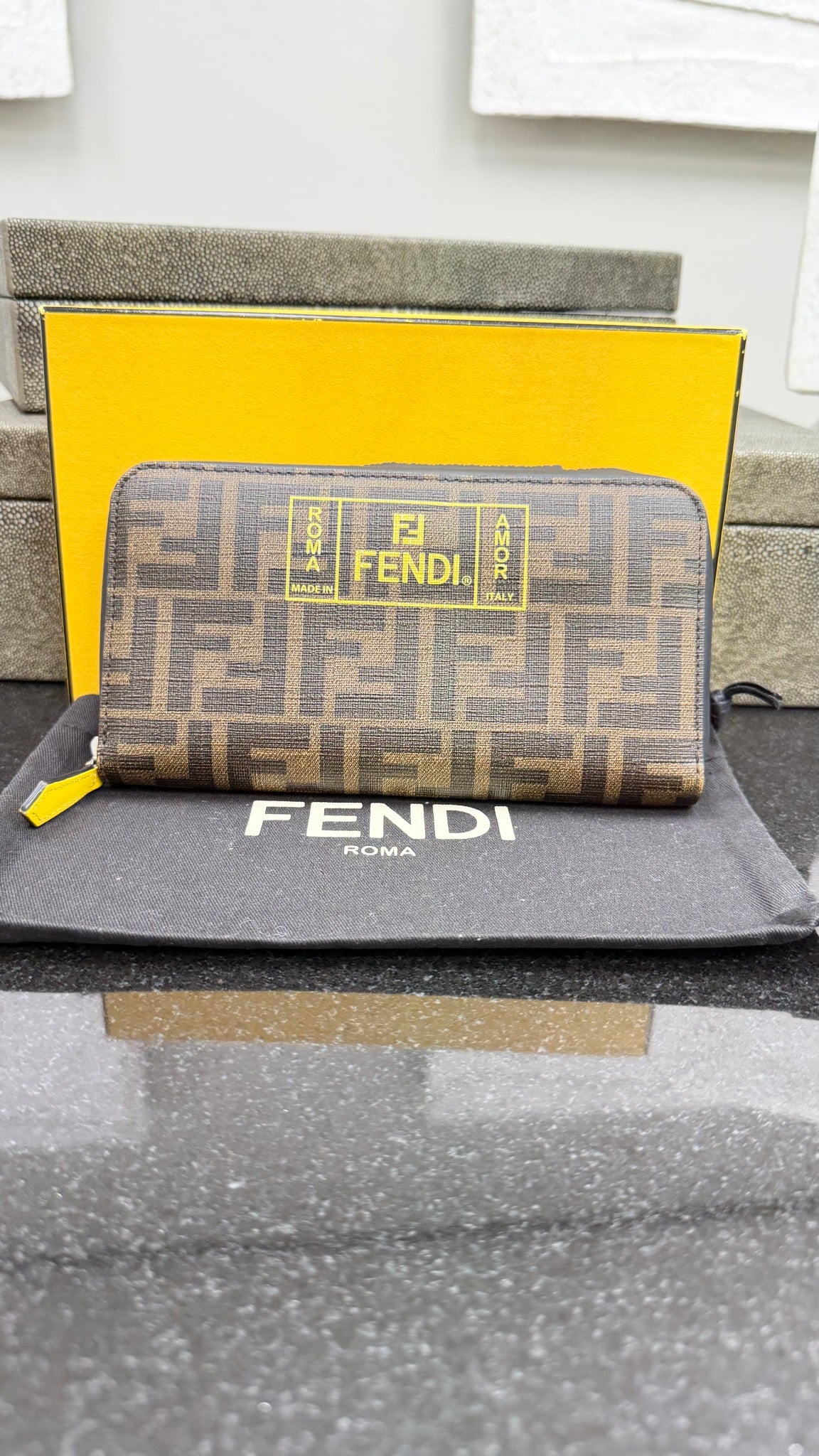 Fendi Brown Zucca Coated Canvas Roma Zippy Wallet