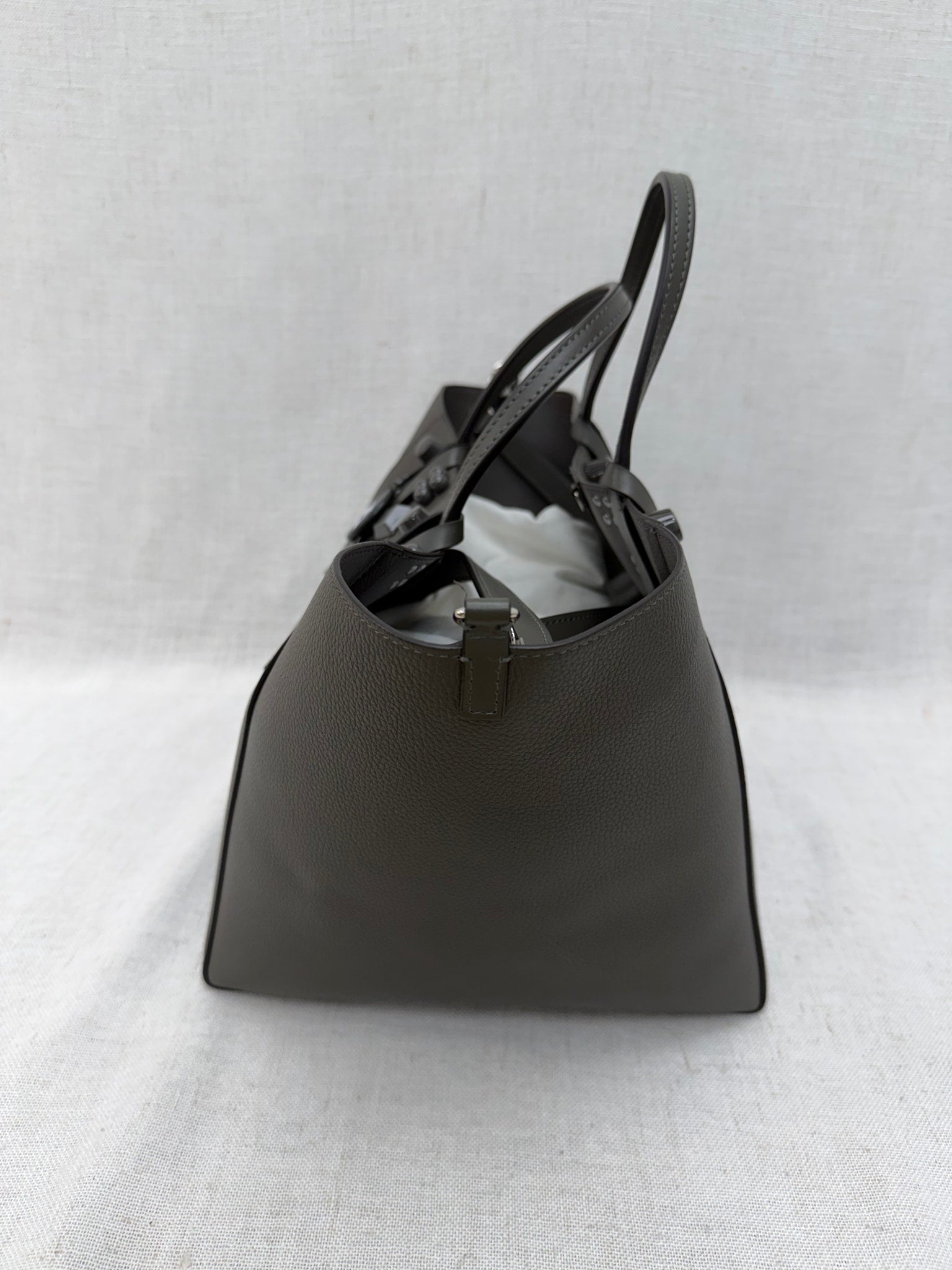 Christian Louboutin Gray Pebbled Leather Studded Tote