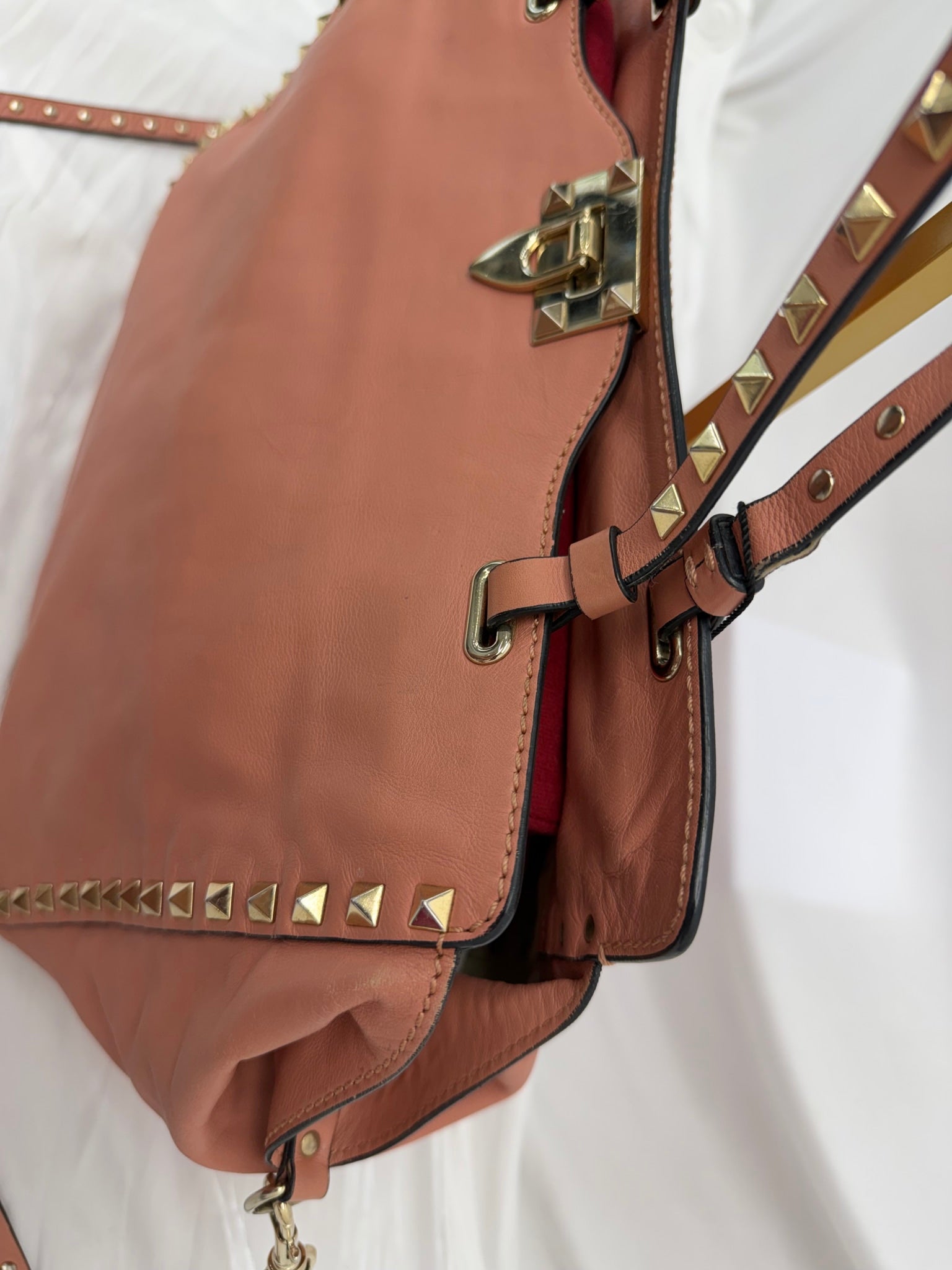 Valentino Salmon Leather Medium Rockstud Shoulder Tote