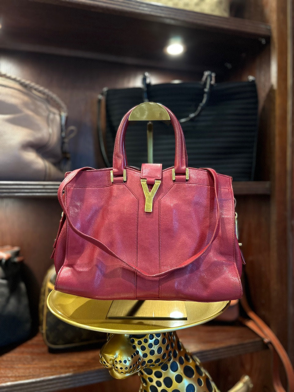 Saint Laurent YSL Red Leather Cabas ChYc Bag