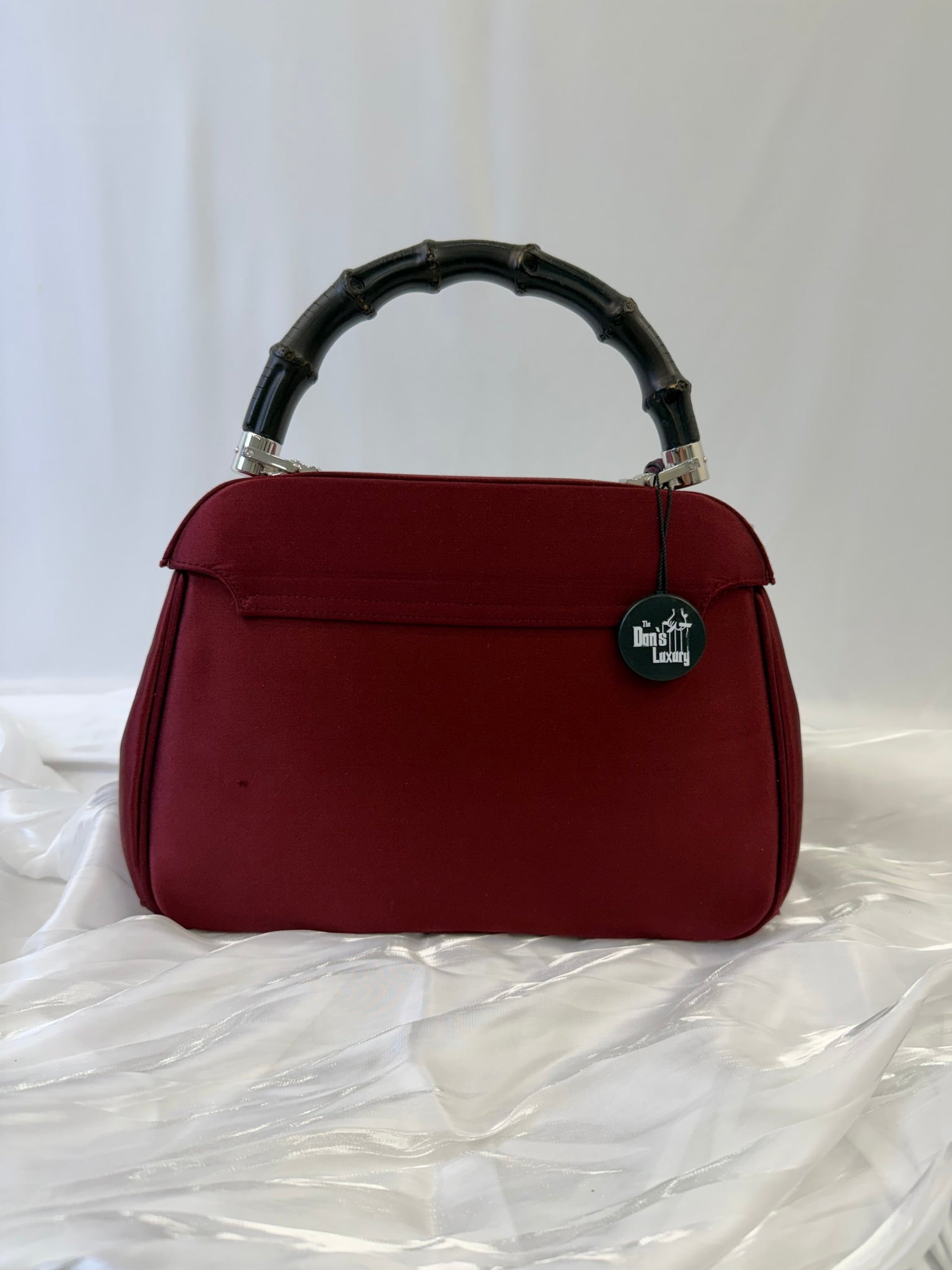 Gucci Burgundy Satin Lady Lock Bamboo Bag