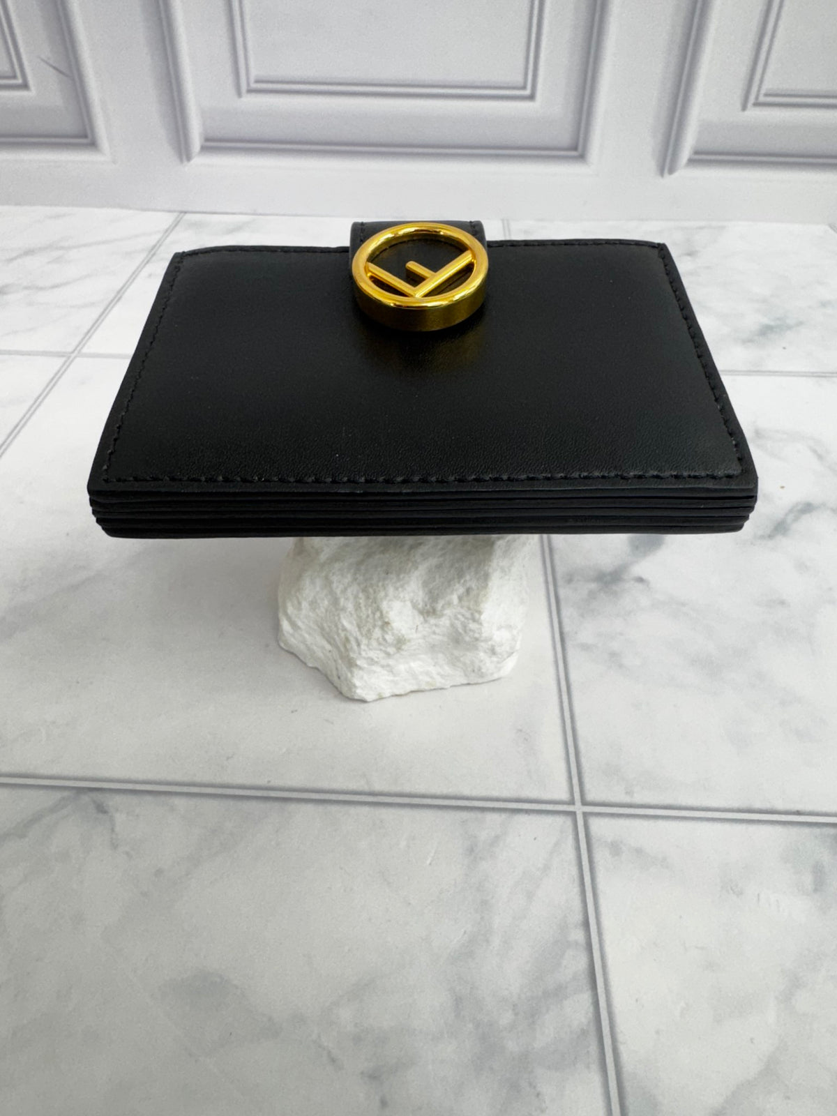 LIKE NEW - Fendi Black Leather F Is Fendi Gusseted Card Holder