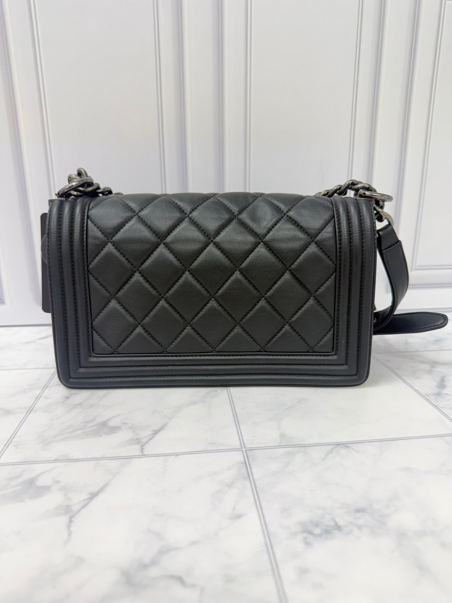 Chanel Black Lambskin Leather Medium Boy Bag