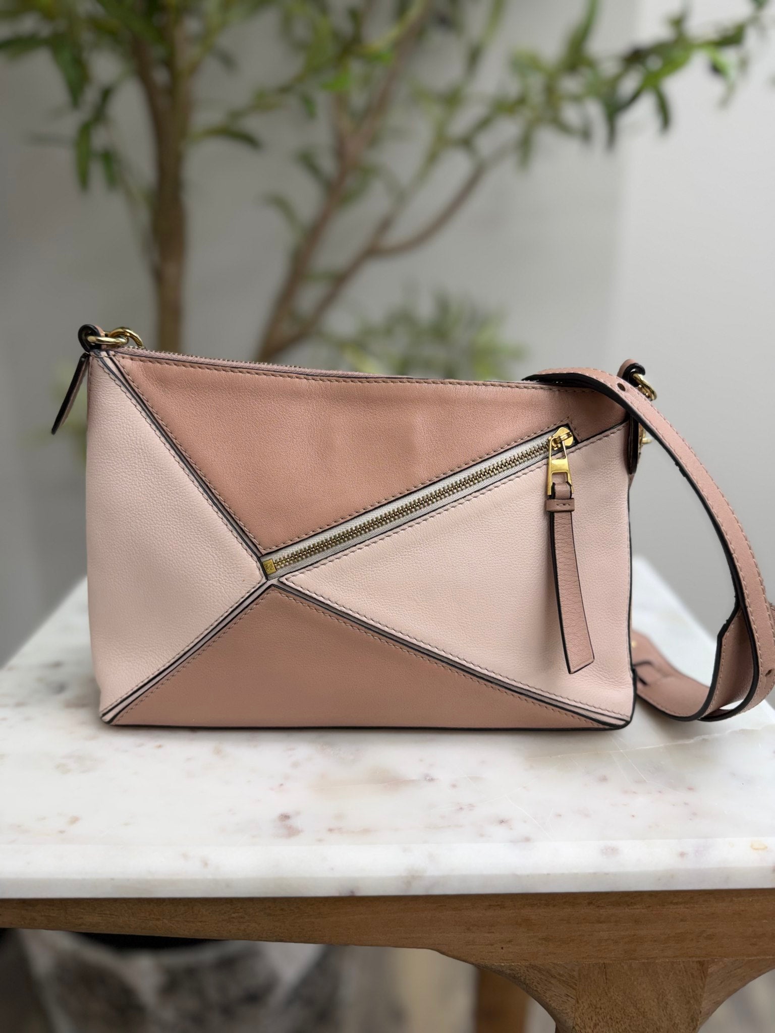 Loewe Pink Leather And Suede Small Puzzle Bag