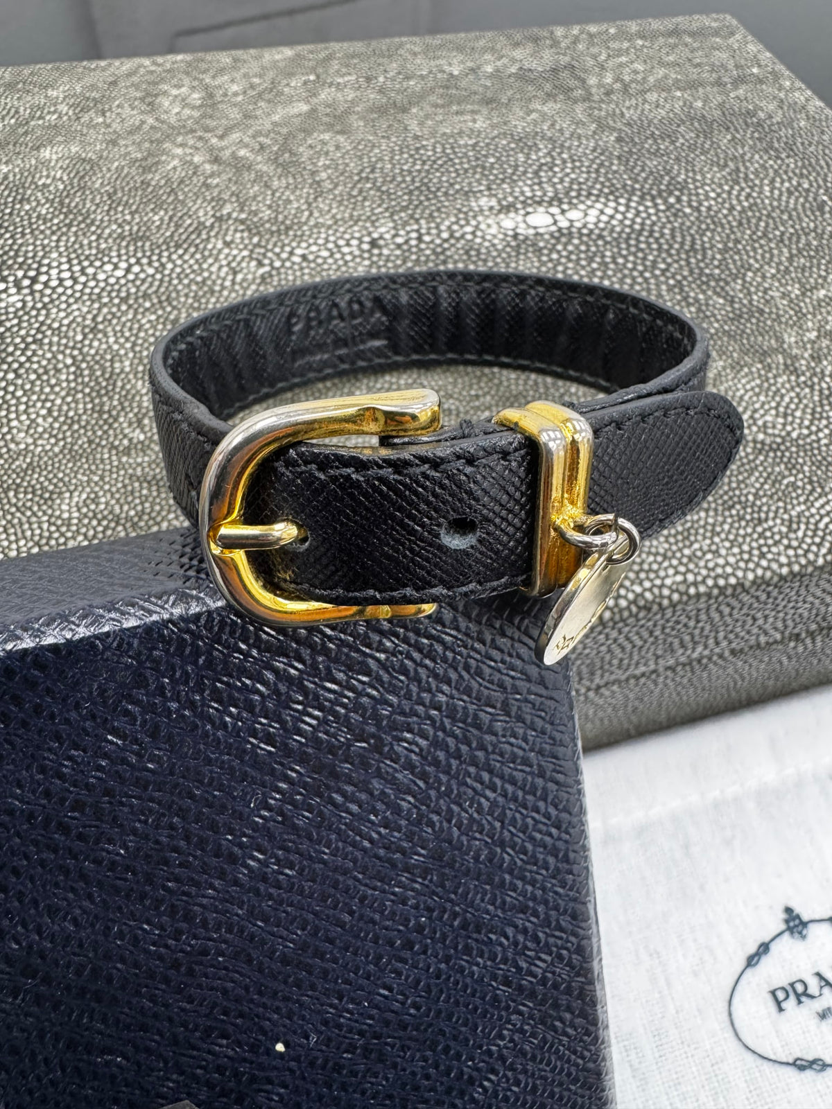 Prada Black Saffiano Leather Bracelet