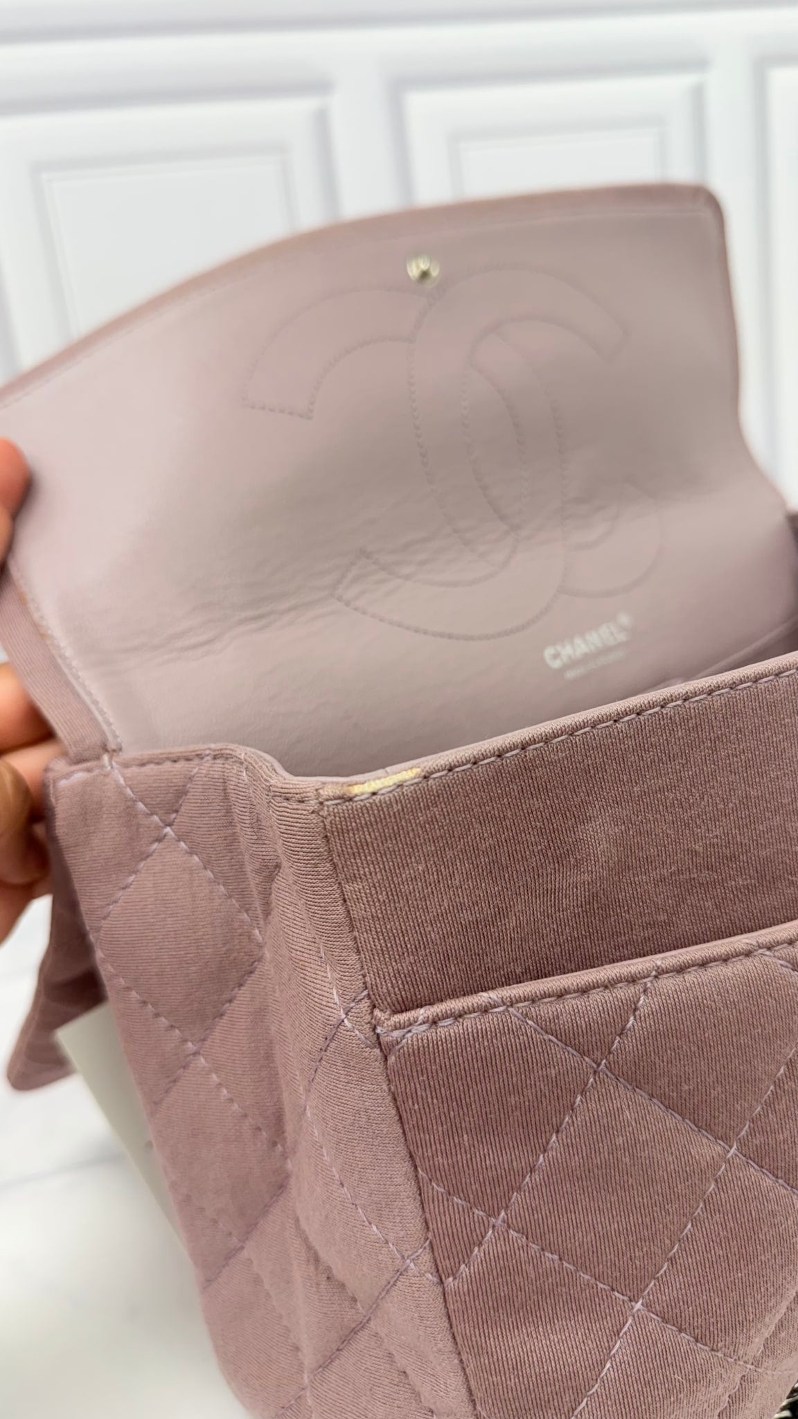 Chanel Dusty Pink Jersey Medium Reissue Double Flap Handbag