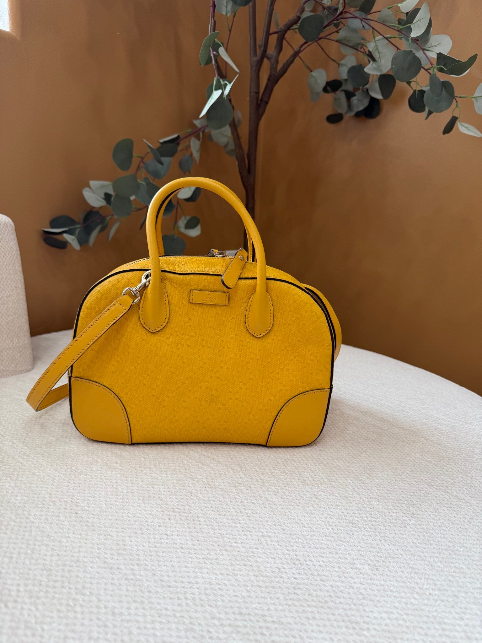 Gucci Yellow Diamante Leather Convertible Boston Bag