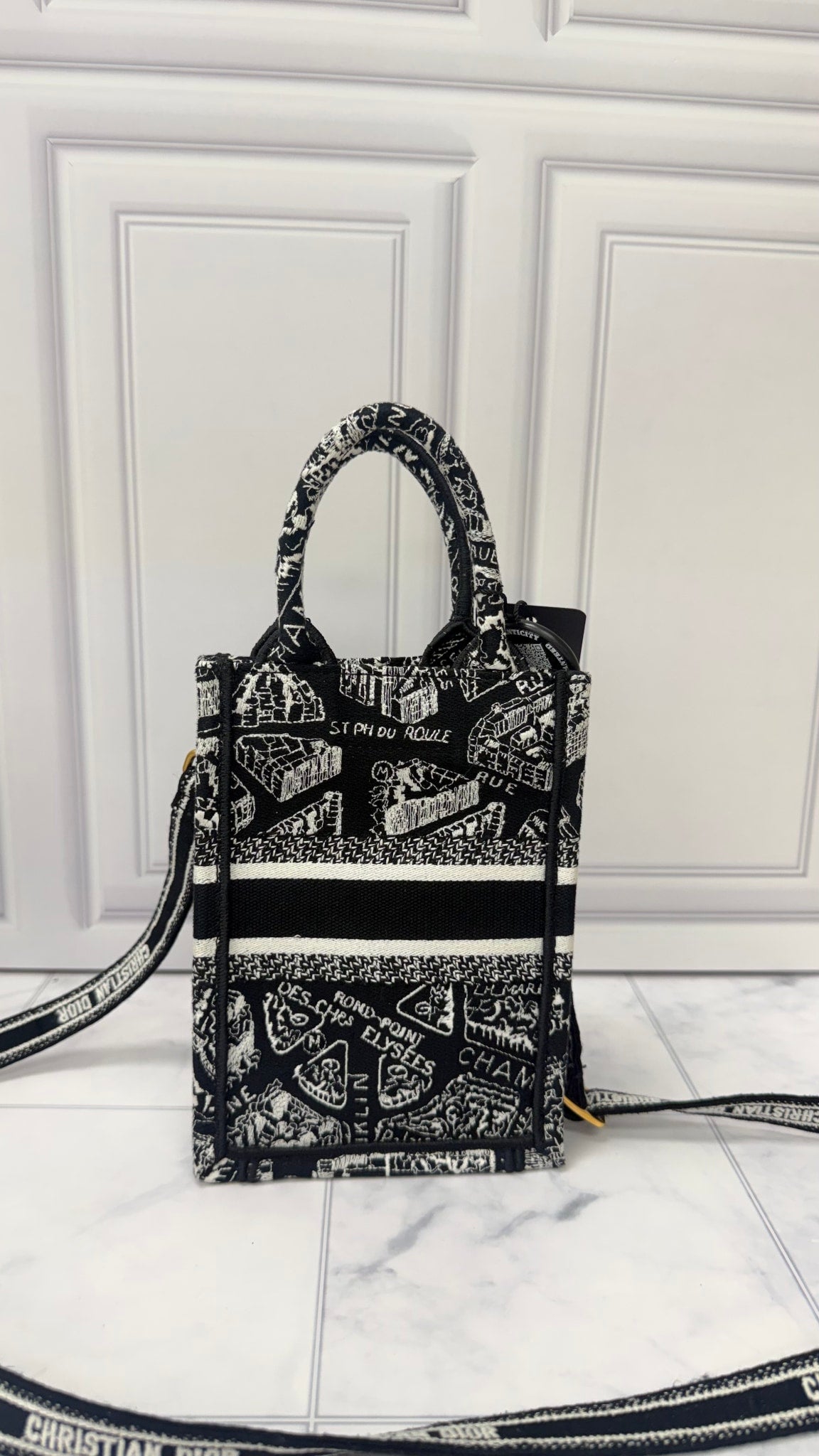 Christian Dior Black And White Canvas Vertical Mini Book Crossbody Tote Bag