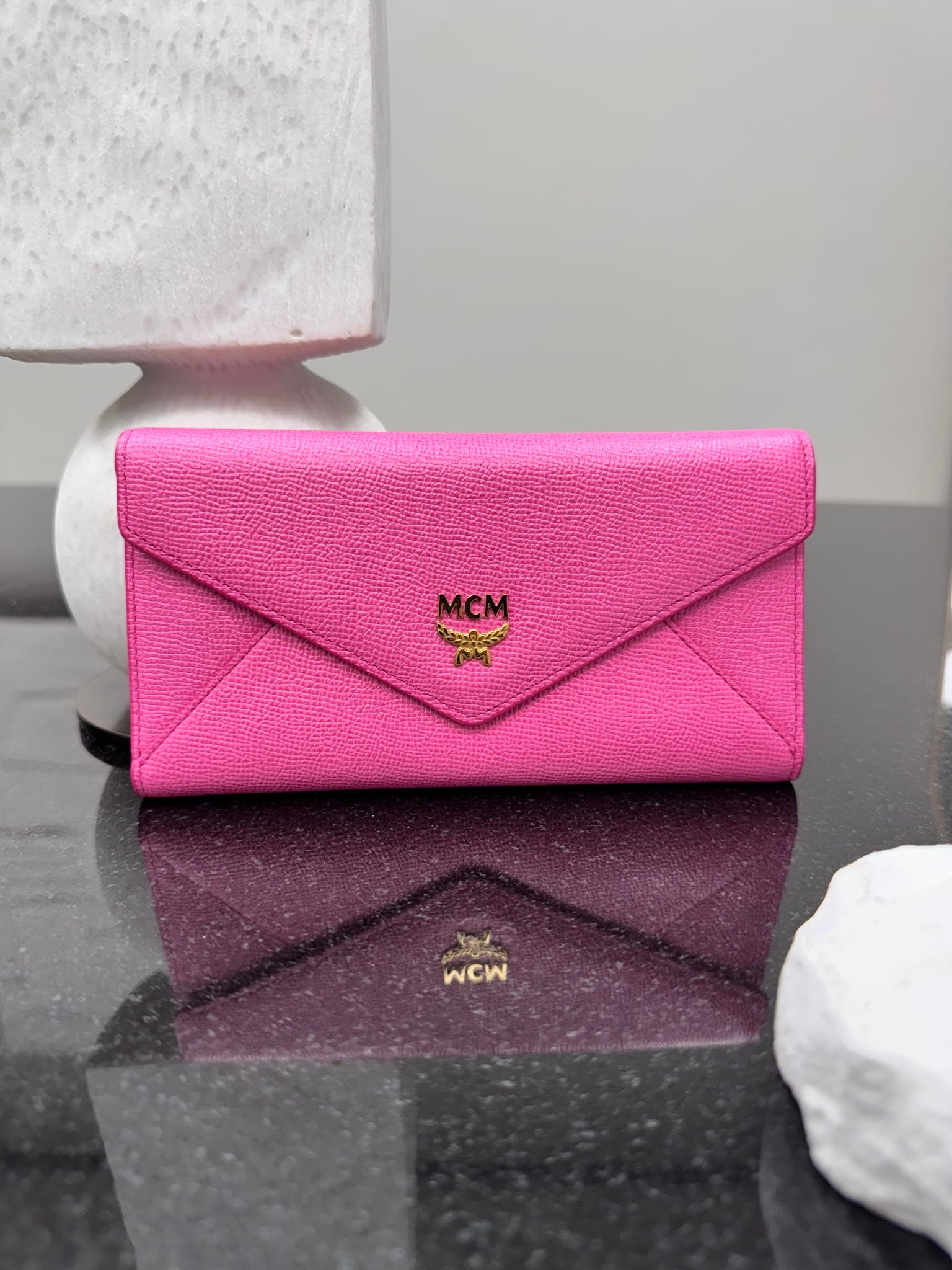 MCM Pink Grained Leather Envelope Long Wallet
