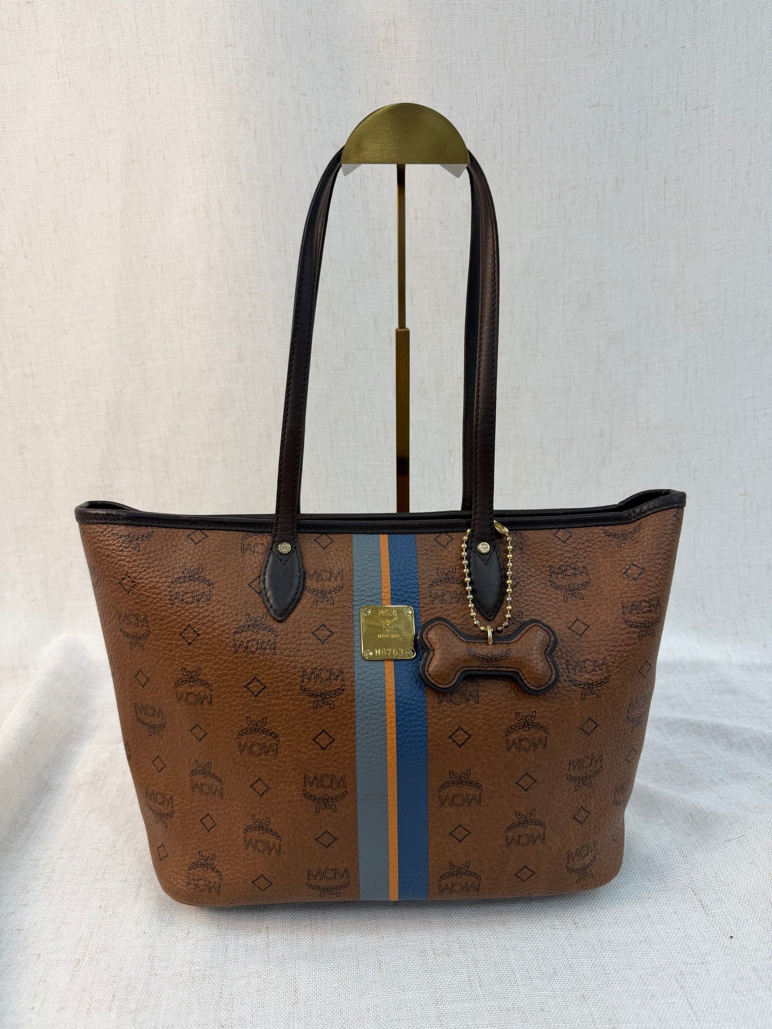 MCM Brown Coated Canvas Visetos Tote Bag