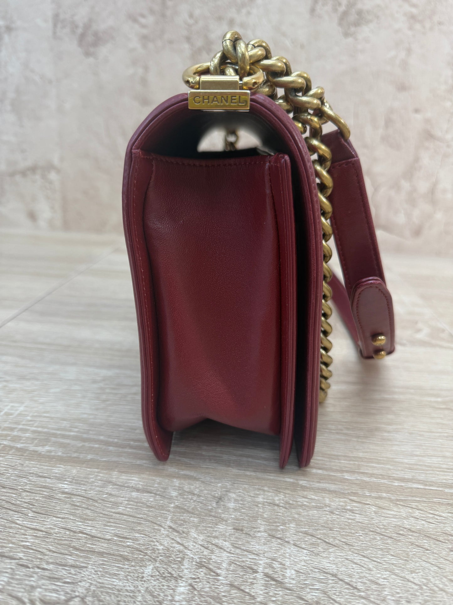 Chanel Dark Red Lambskin Quilted Medium Boy Flap