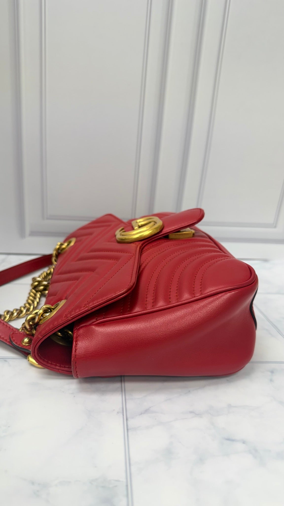 Gucci Red Leather GG Marmont 2Way Bag
