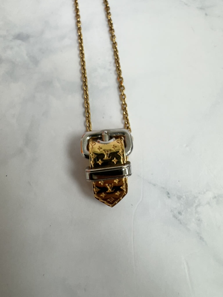Louis Vuitton Gold Tone Nanogram Buckle Pendant Necklace