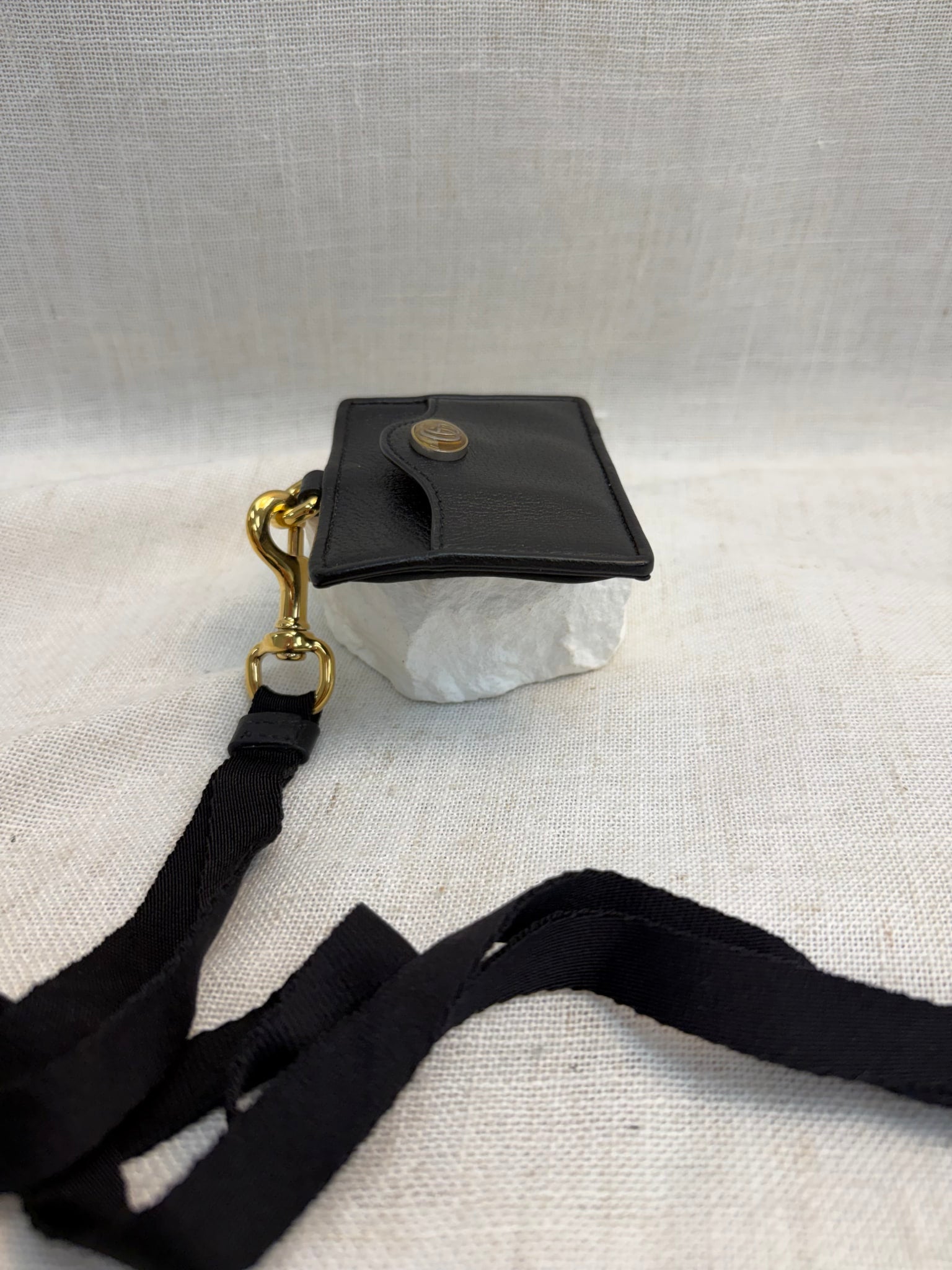 Gucci Black Leather Marina Card Case Lanyard