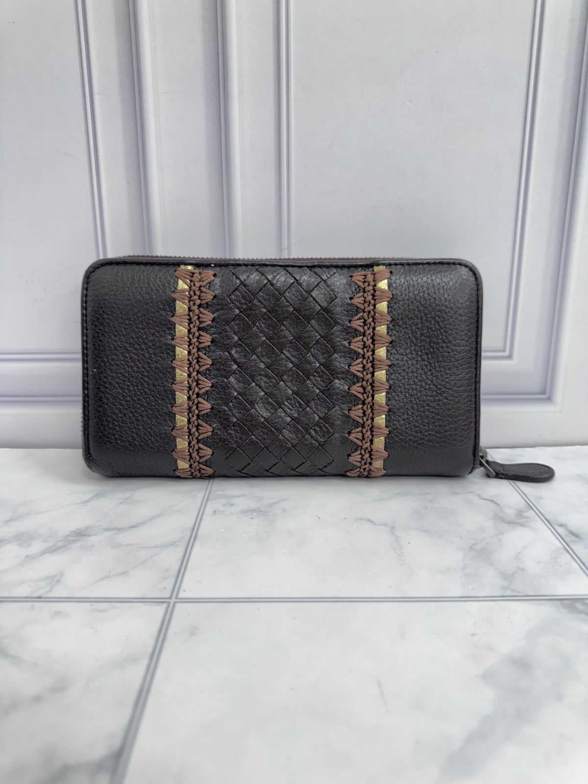 Bottega Veneta Brown Intrecciato Leather Zippy Wallet