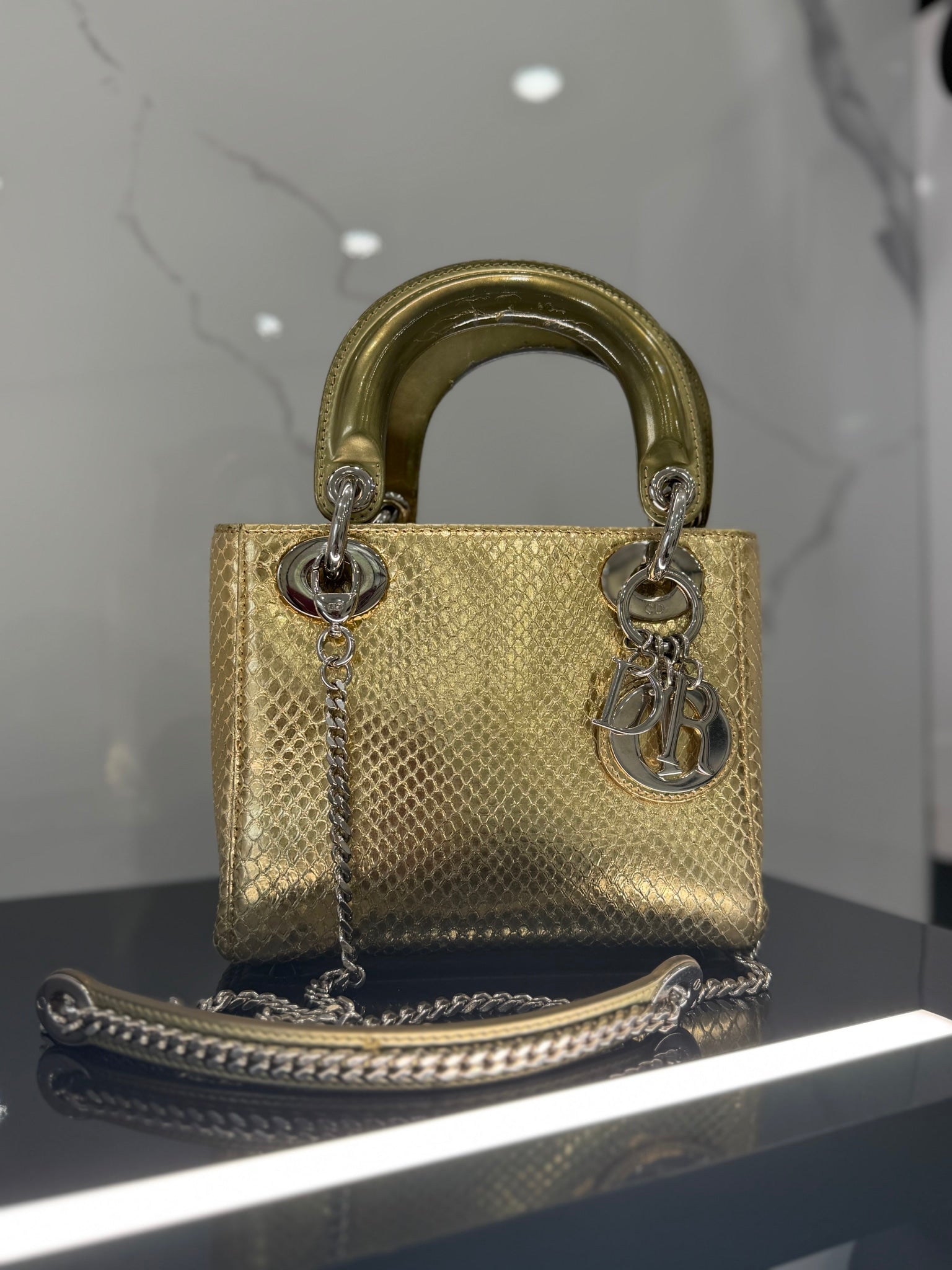 Christian Dior Gold ExtoicSnakeskin Mini Lady Dior