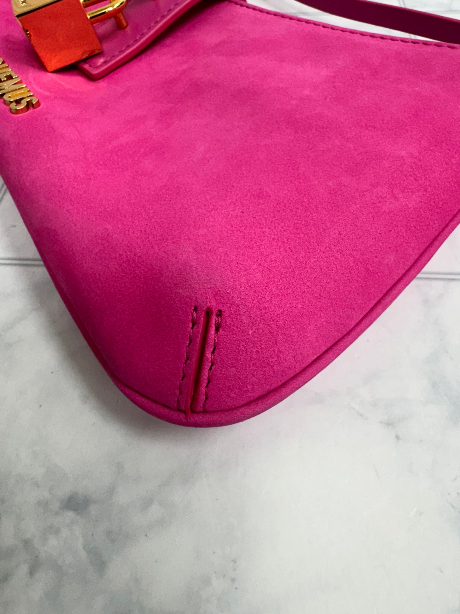 Jacquemus Pink Suede Le Bisou Cadenas Shoulder Bag