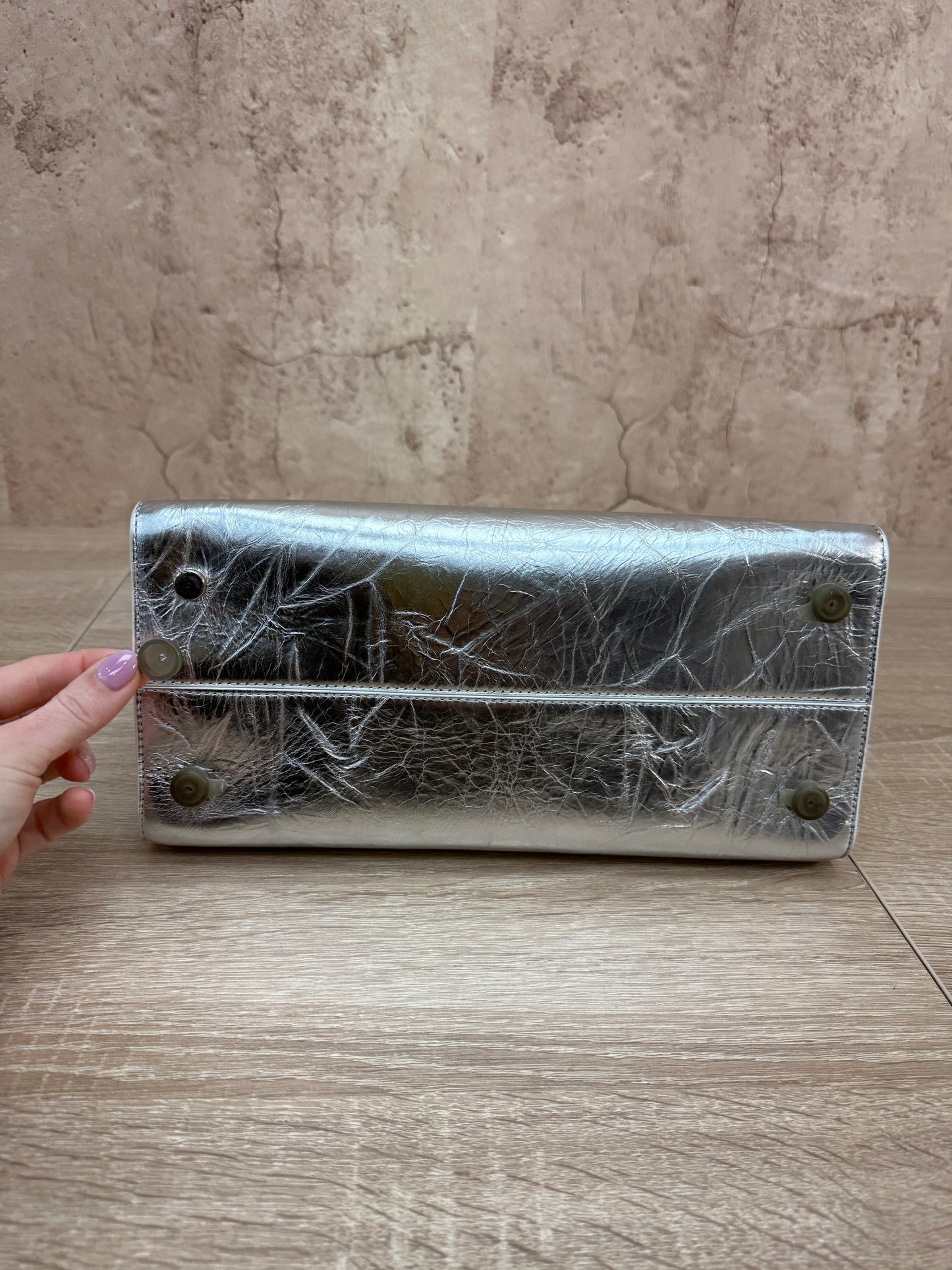 Christian Dior Metallic Silver Medium Diorever Handle Bag