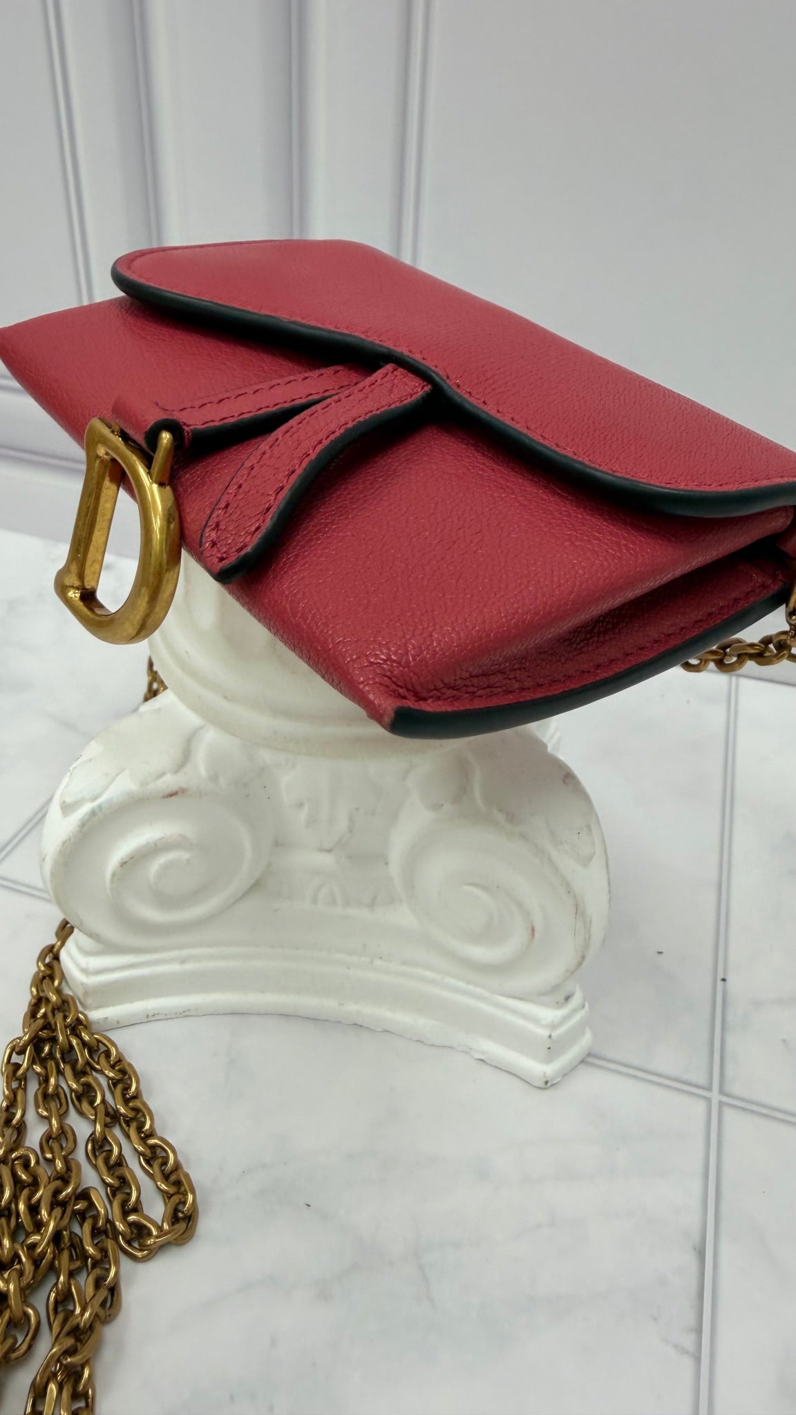 Christian Dior Dusty Pink Leather Nano Saddle Chain Pouch