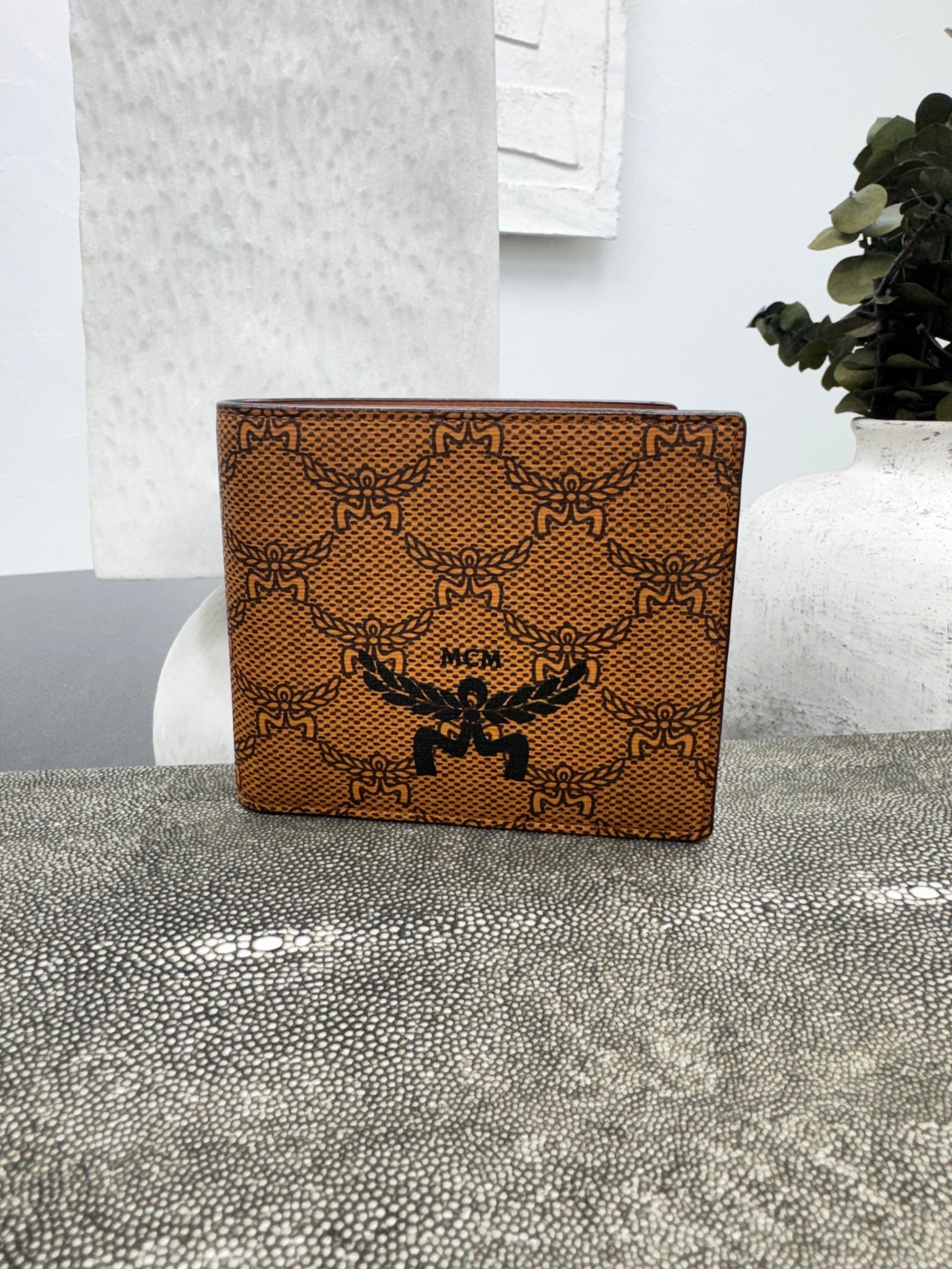 MCM Cognac Lauretos Coated Canvas Bifold Wallet