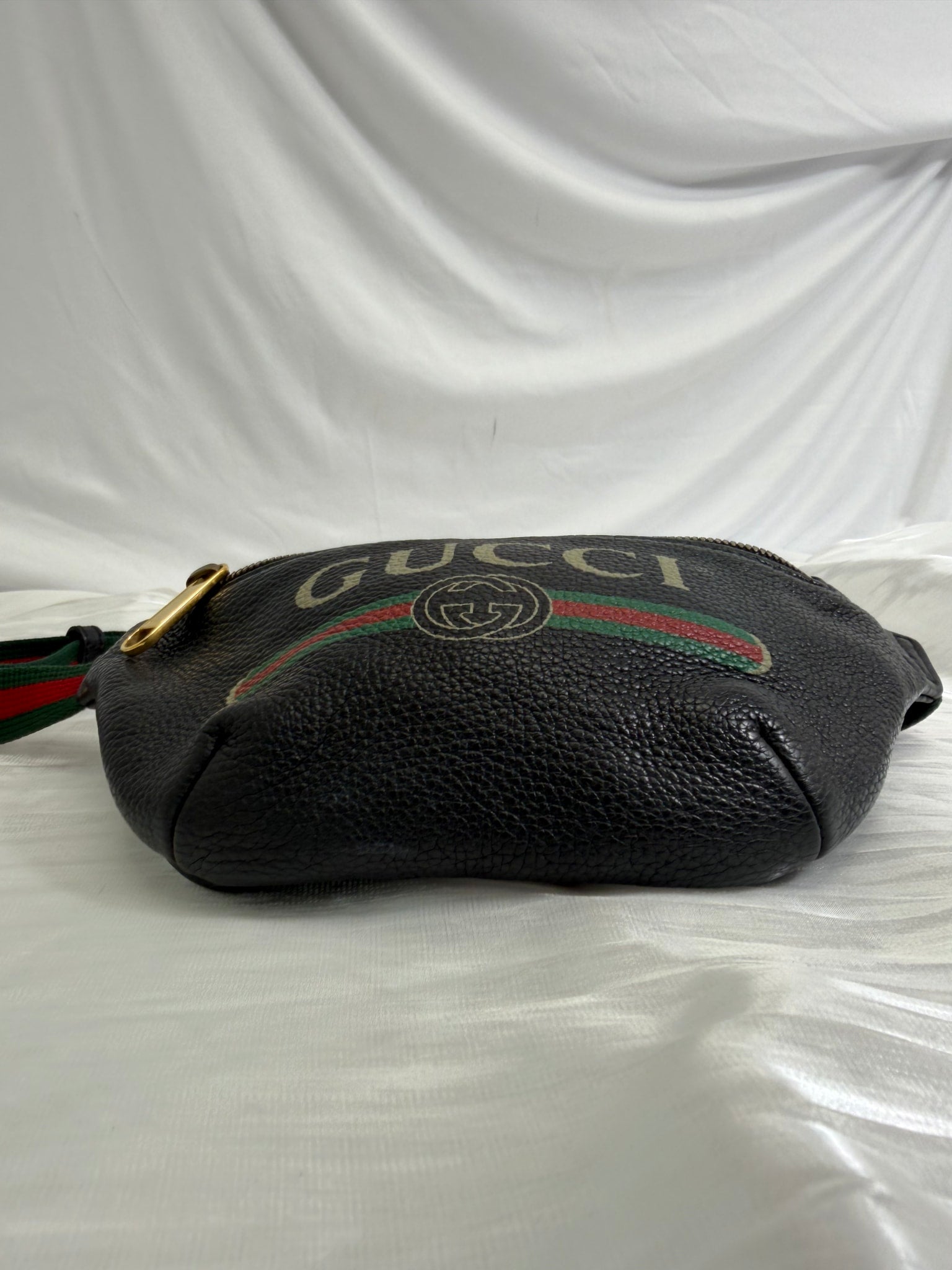 Gucci Print Black Leather Waist Bag