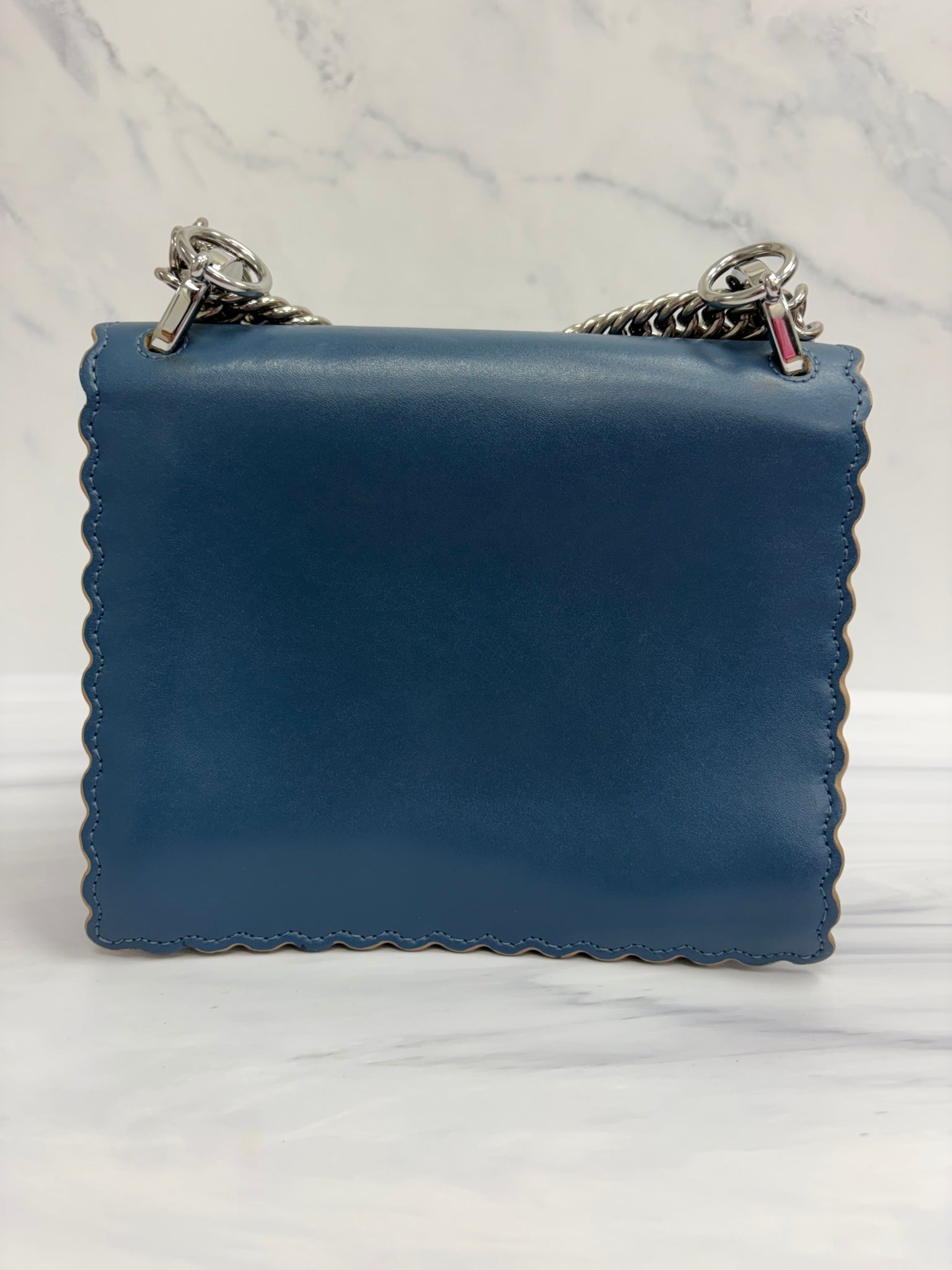 Fendi Blue Leather Kan Chain Shoulder Bag