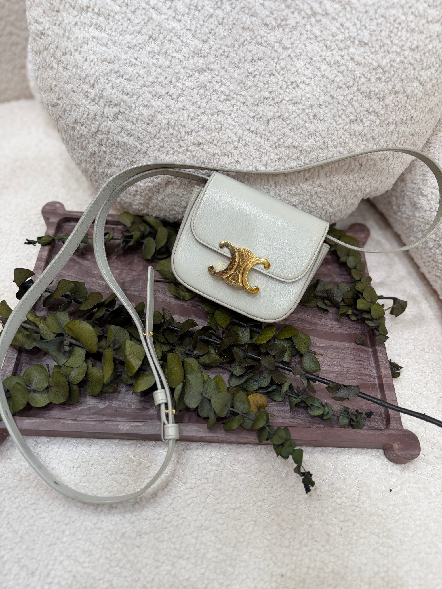 Celine Beige Calfskin Leather Mini Claude Crossbody