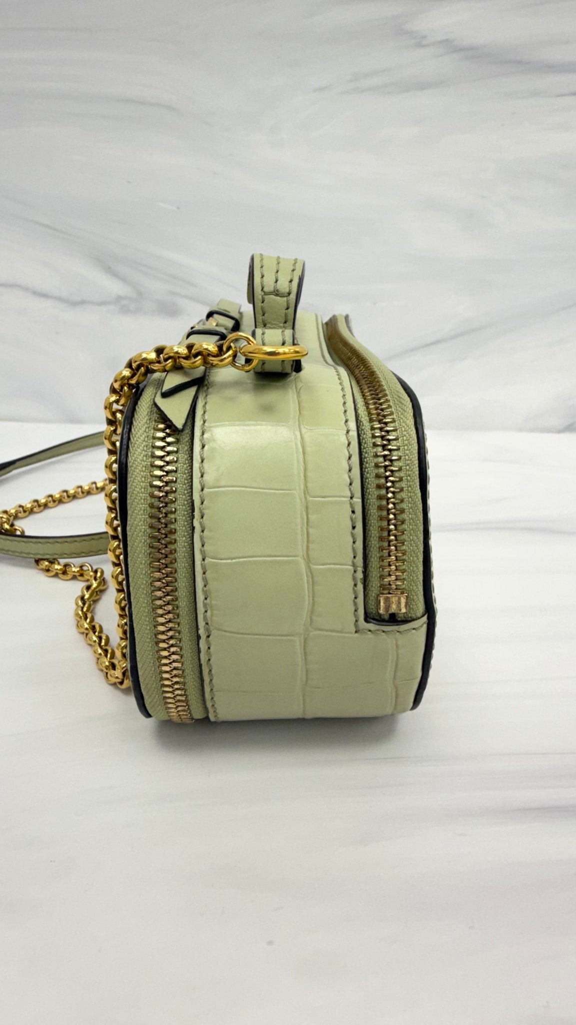 Chloe Green Croc Embossed Leather Vanity Handbag