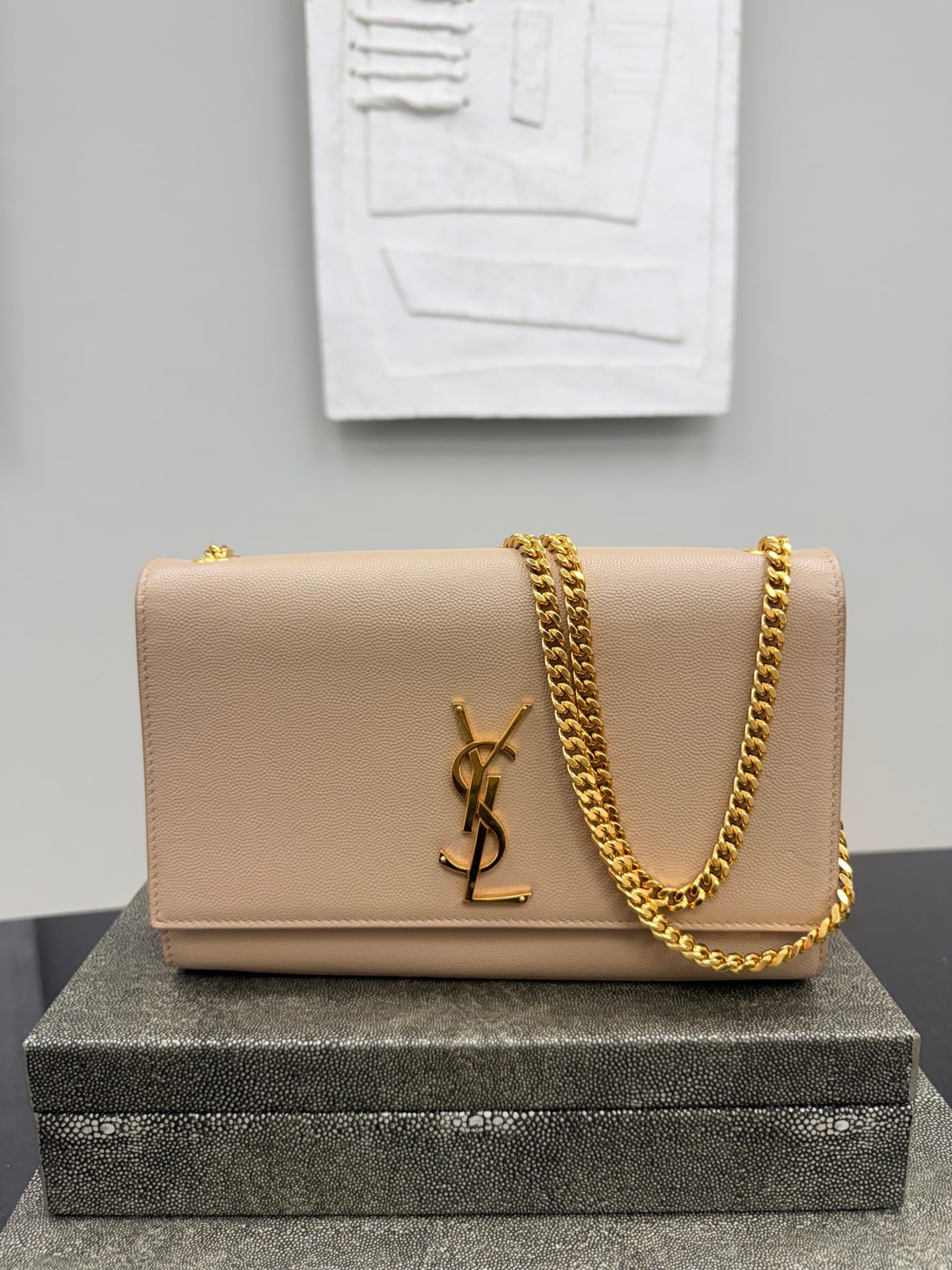 Saint Laurent YSL Tan Grained Leather Kate Small Handbag