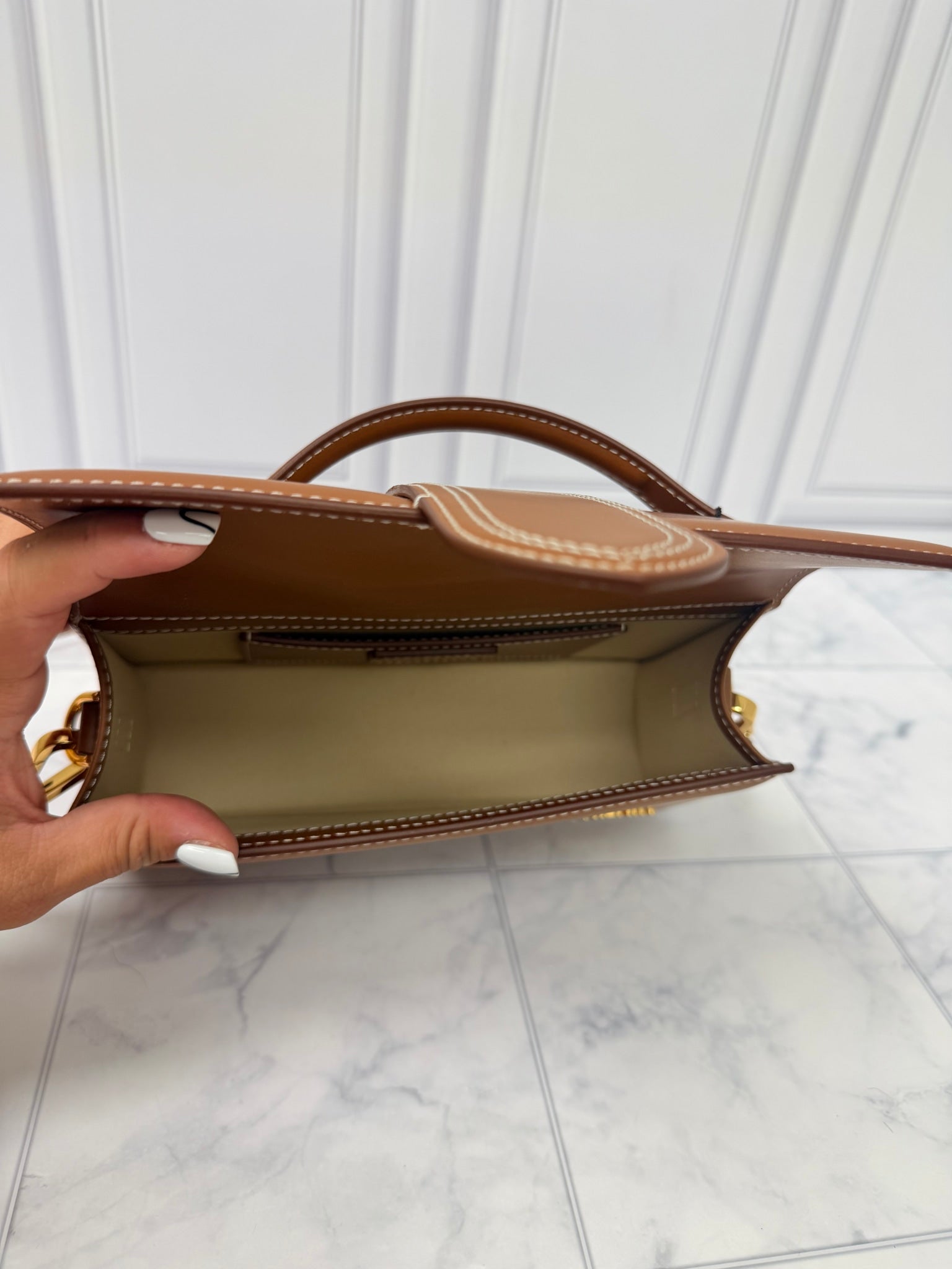 BRAND NEW - Jacquemus Light Brown Leather Le Grand Bambino Handbag 2Way Handbag