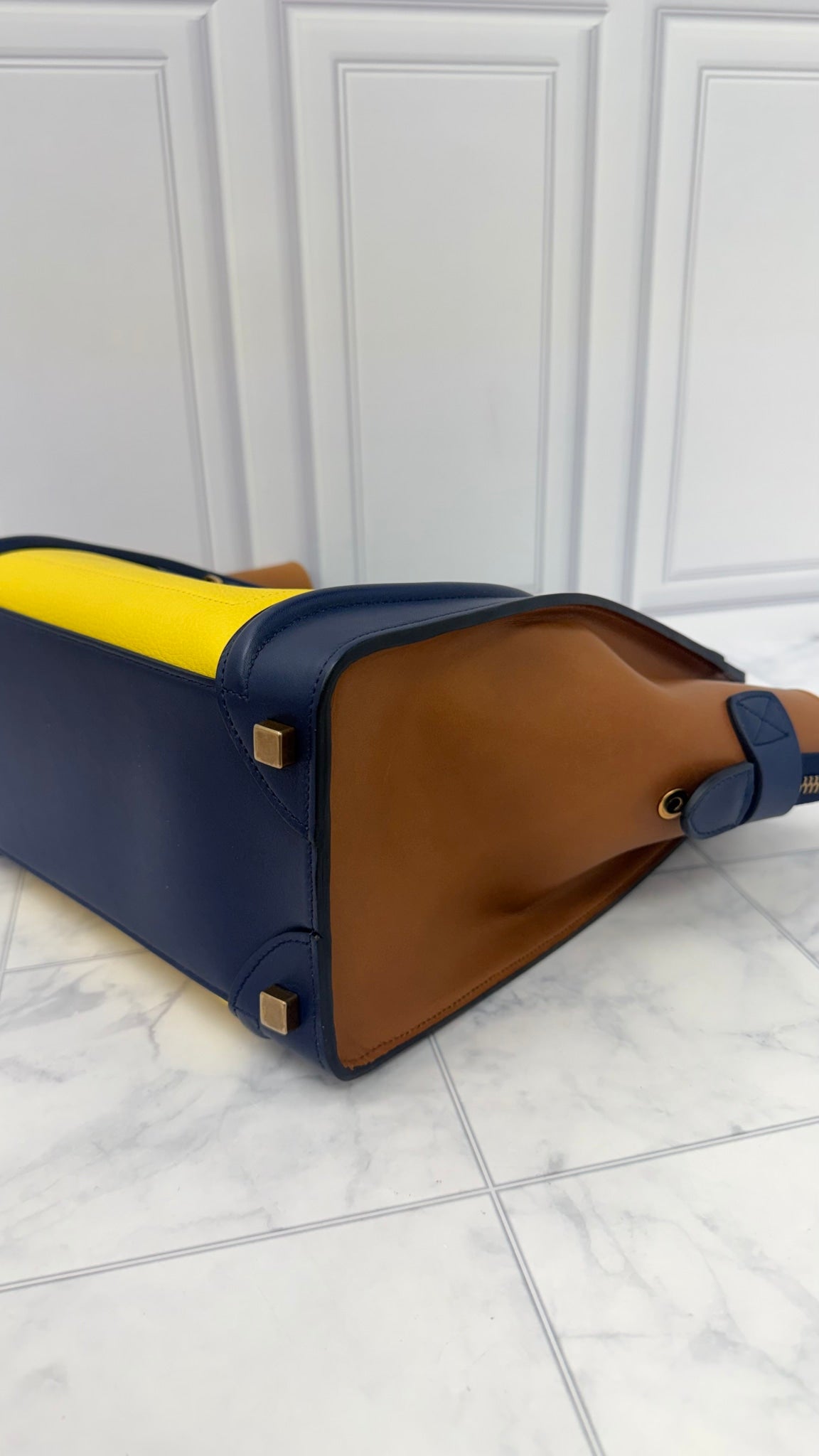 Celine Blue Tricolor Leather Luggage Micro Tote Bag